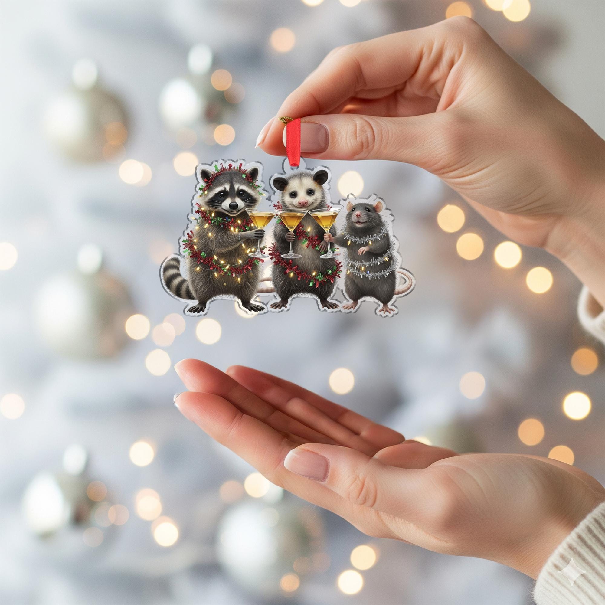Animal Ornament: Christmas Tree Decoration with Raccoon Opossum and Rat