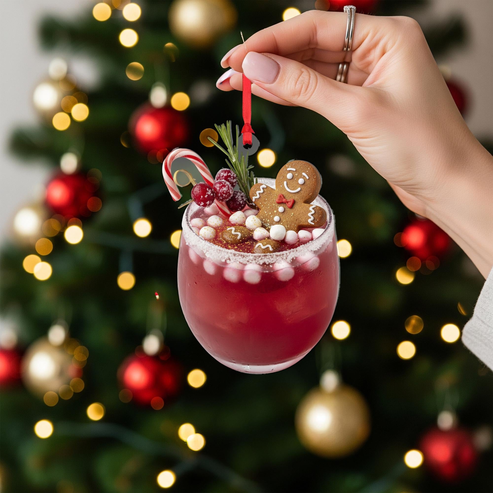 Gingerbread Drink Ornament: Christmas Tree Decoration with Candy Cane and Berries