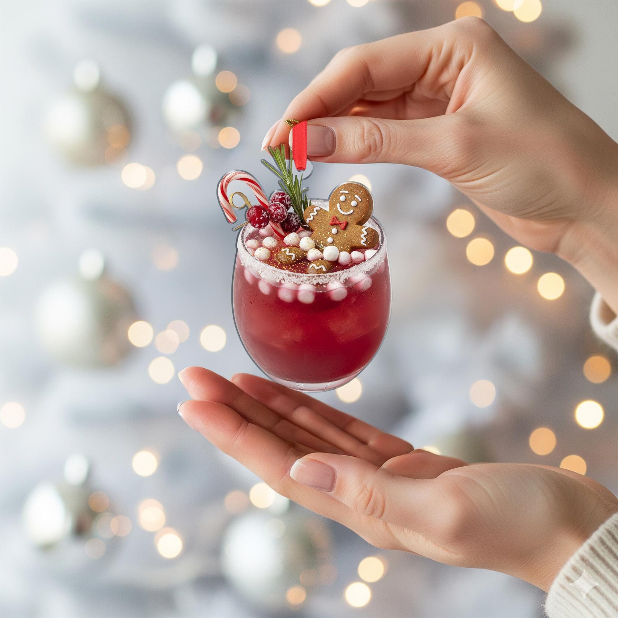 Gingerbread Drink Ornament: Christmas Tree Decoration with Candy Cane and Berries