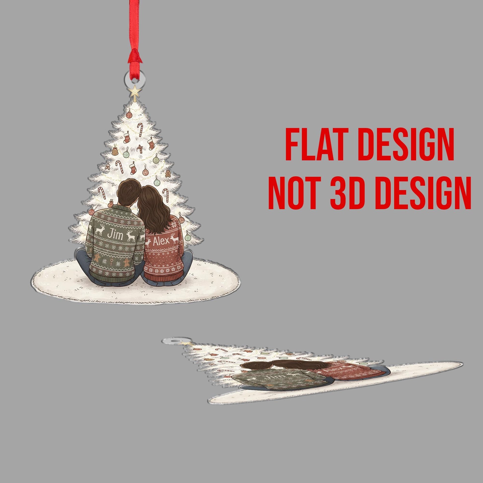 Personalized Couple Ornament: Christmas Tree Decoration with Names and Holiday Sweaters