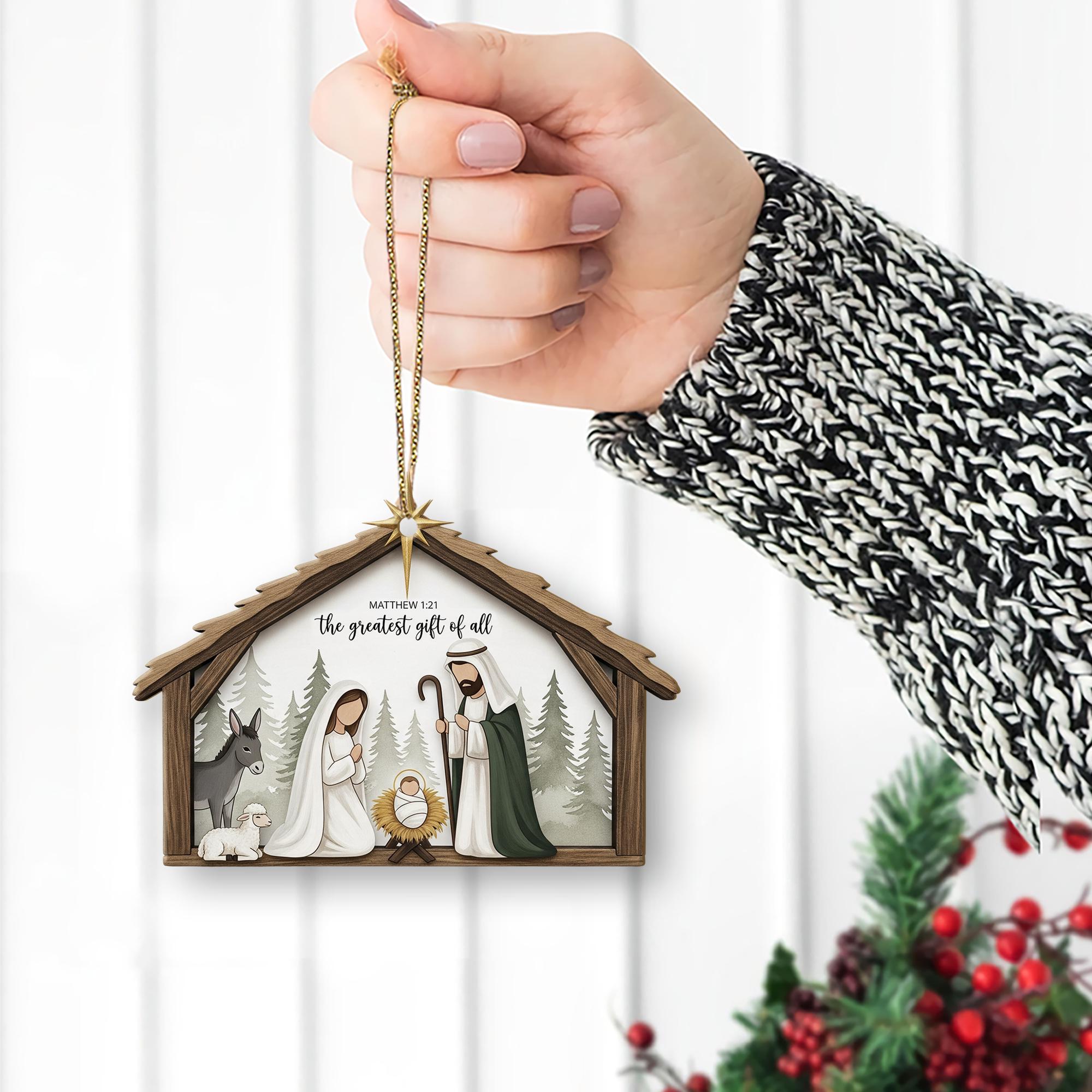Christian Holiday Decor with Bible Verse - Nativity Holy Family Christmas Ornament