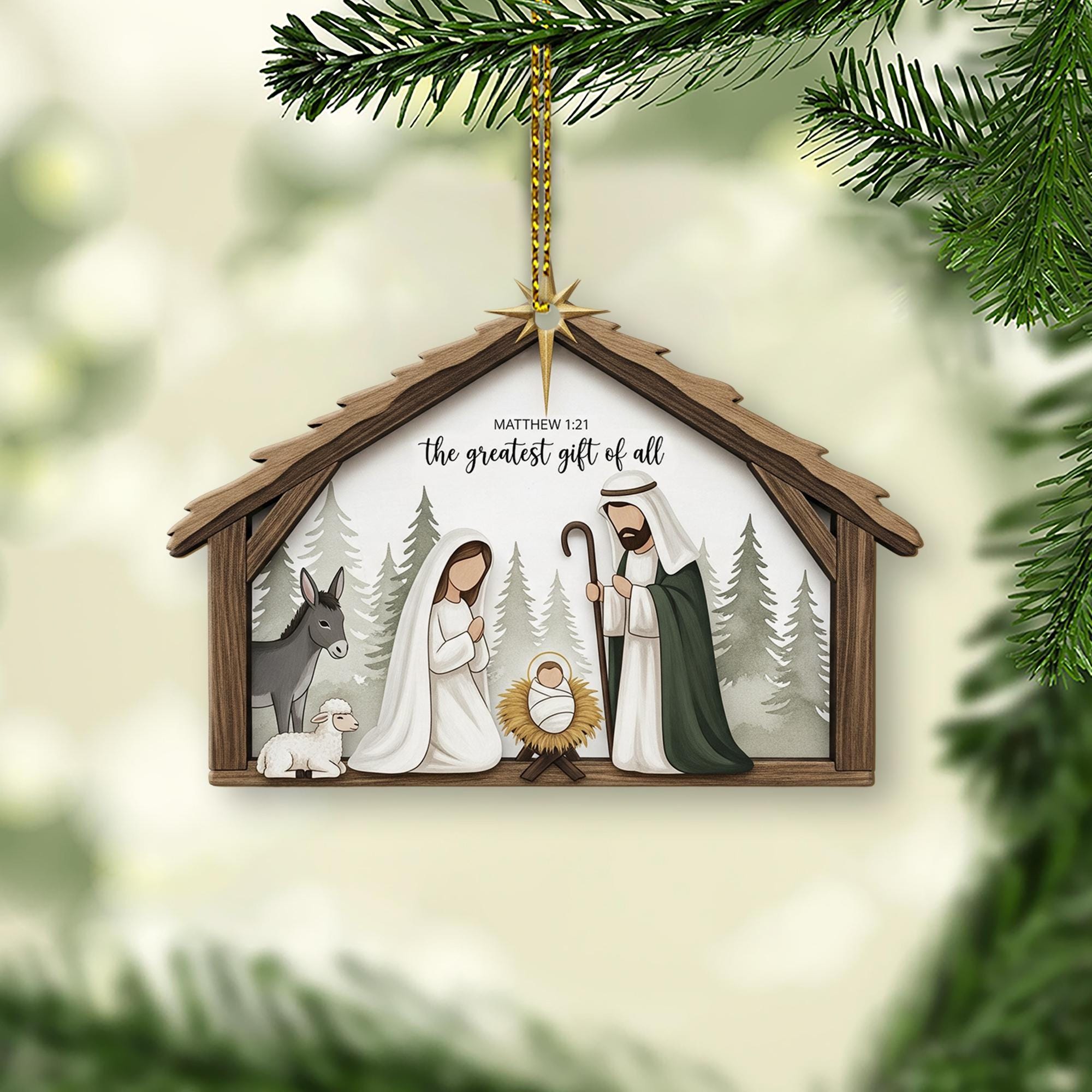 Christian Holiday Decor with Bible Verse - Nativity Holy Family Christmas Ornament