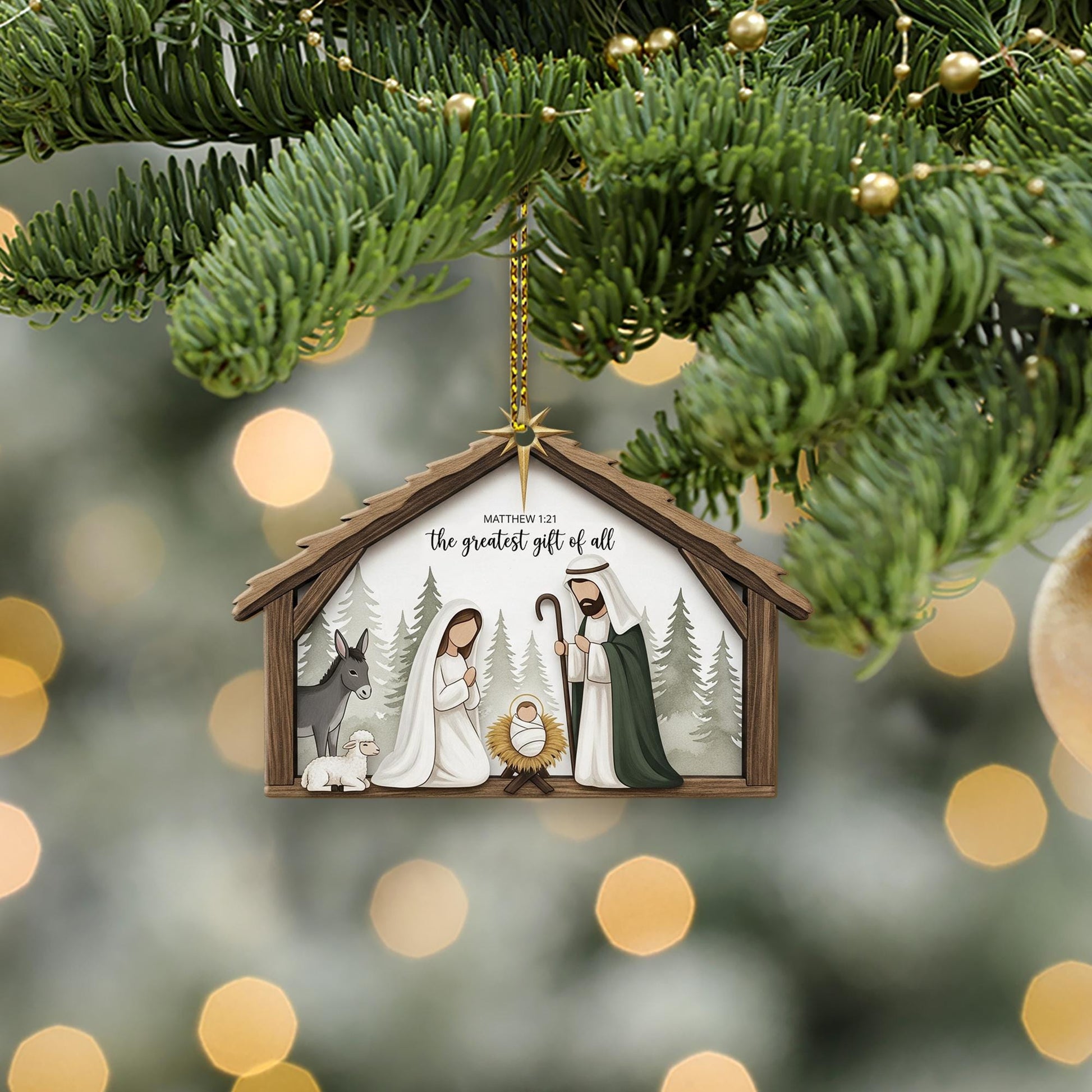 Christian Holiday Decor with Bible Verse - Nativity Holy Family Christmas Ornament