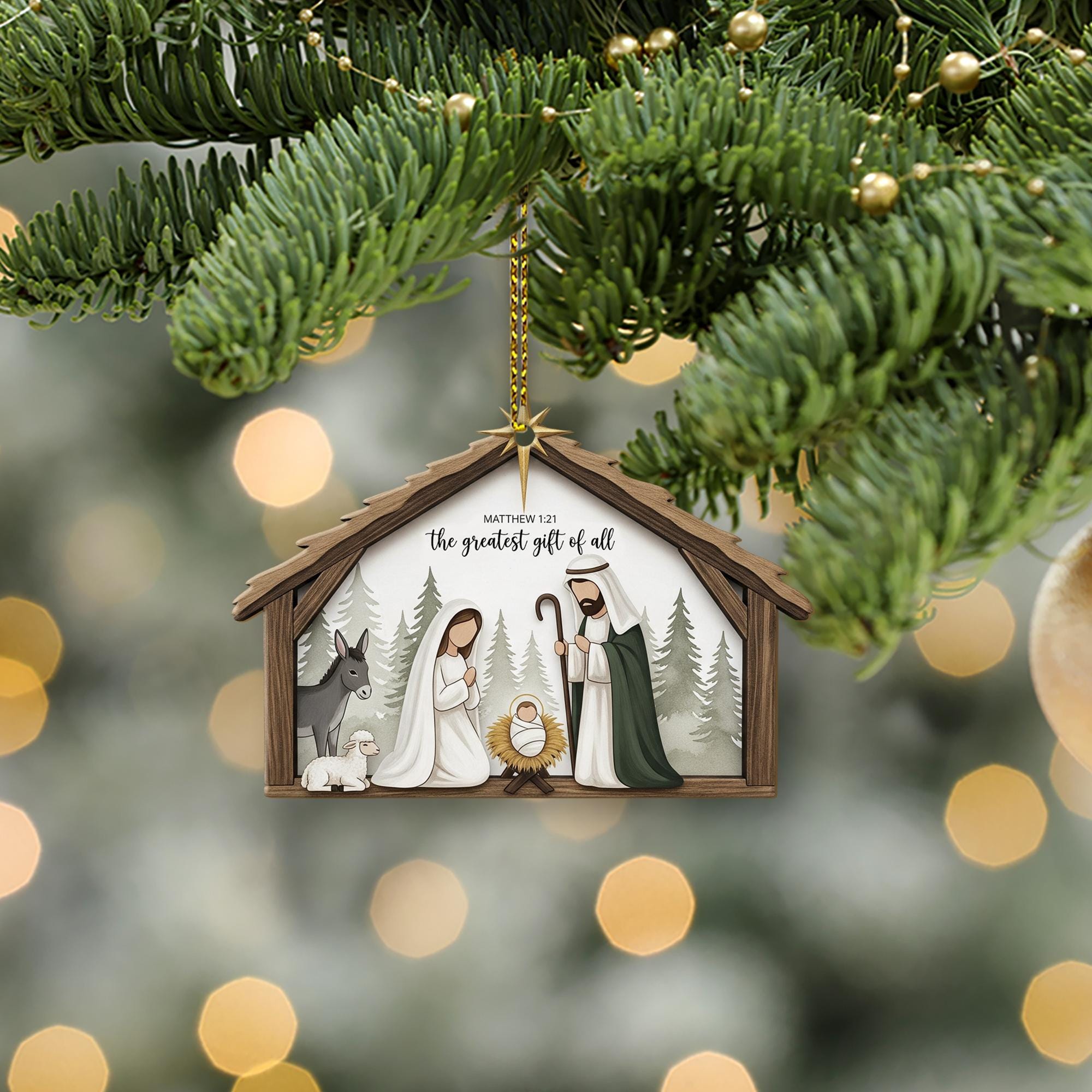 Christian Holiday Decor with Bible Verse - Nativity Holy Family Christmas Ornament