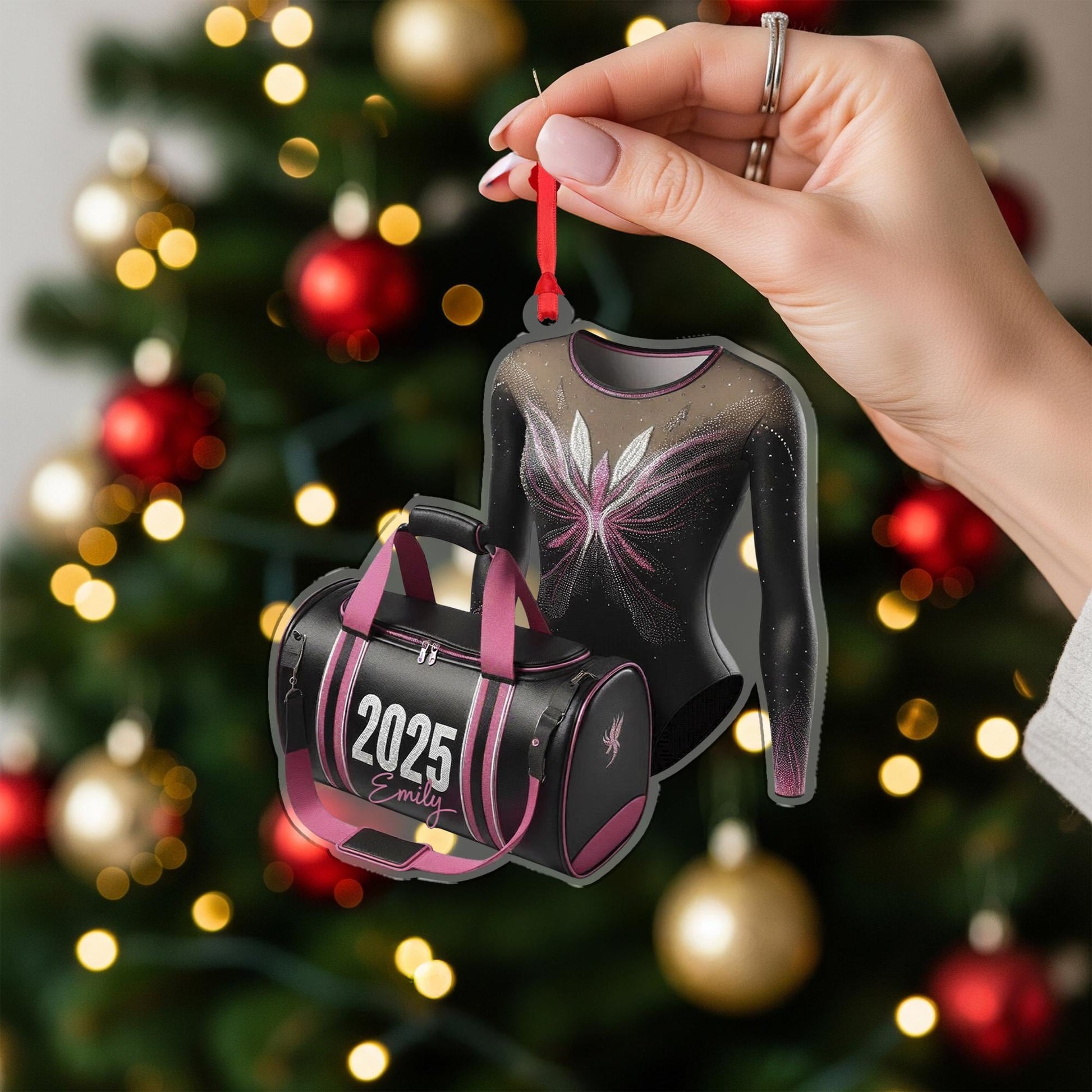 Personalized Gymnastics Ornament – Custom Leotard and Duffel Bag Christmas Gift