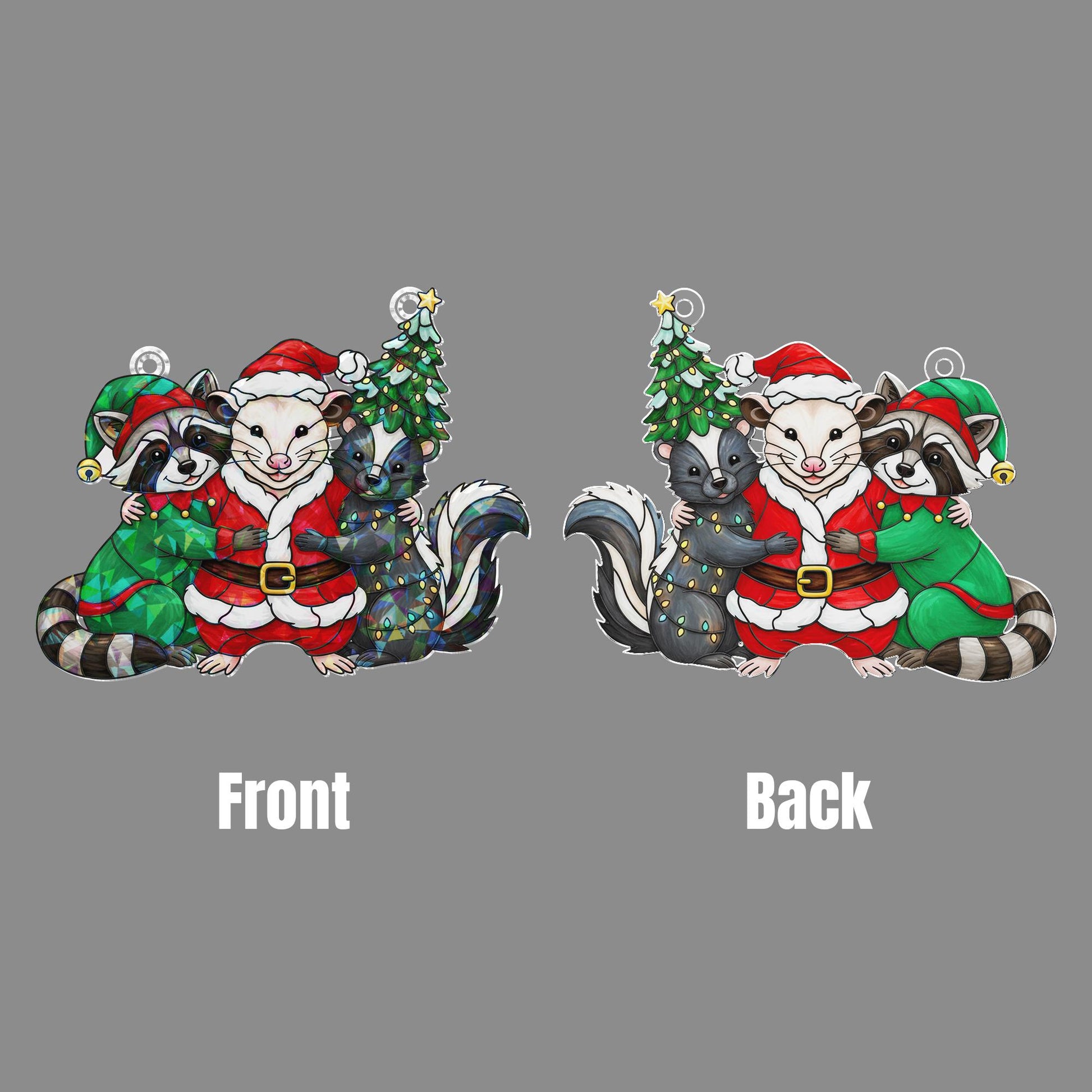 Woodland Animal Window Hanging – Christmas Raccoon Possum Skunk Hologram Decor