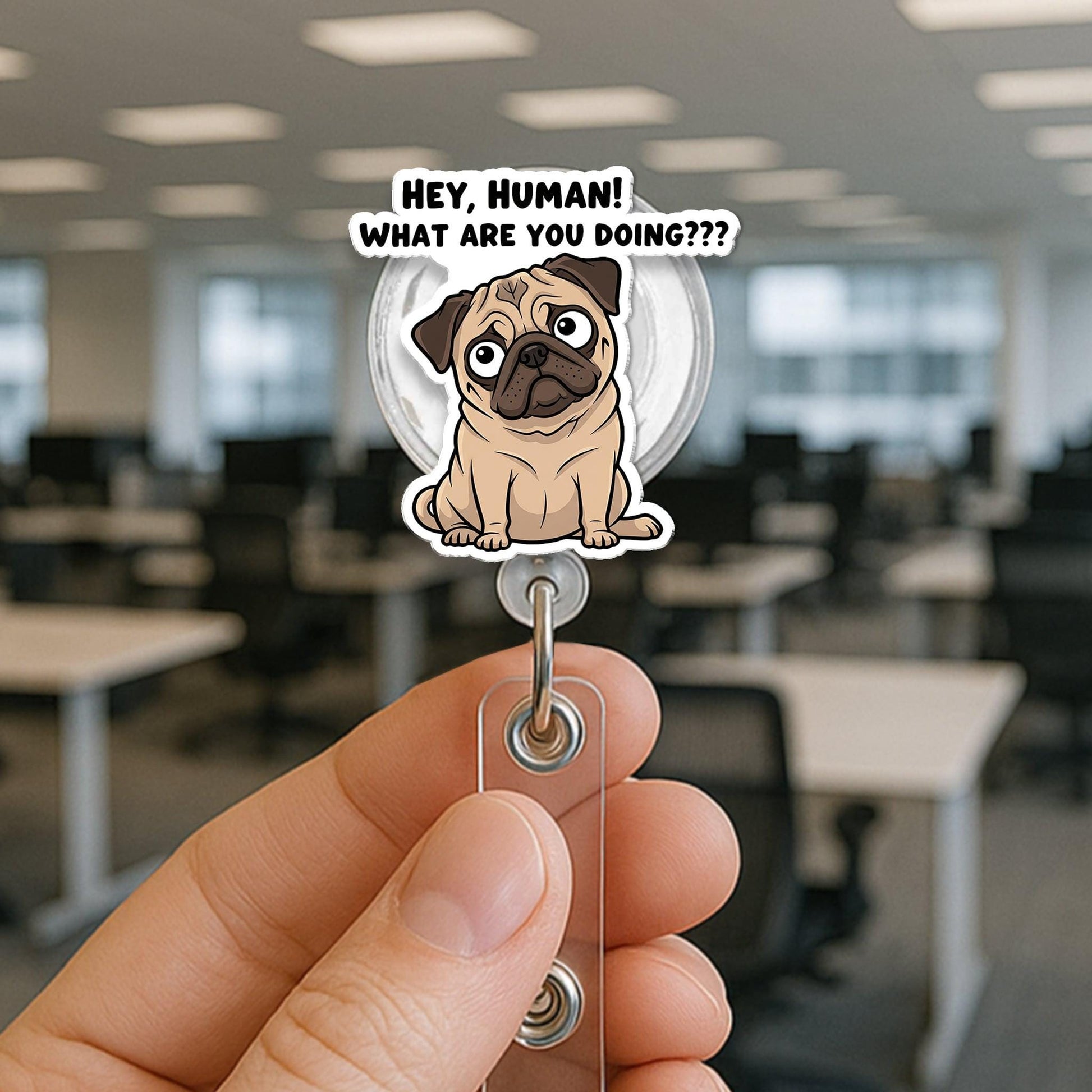 Cute Pug Badge Reel | Funny Dog ID Holder | Retractable Name Tag Clip for Nurses, Teachers, Vet Techs, Dog Lovers Gift