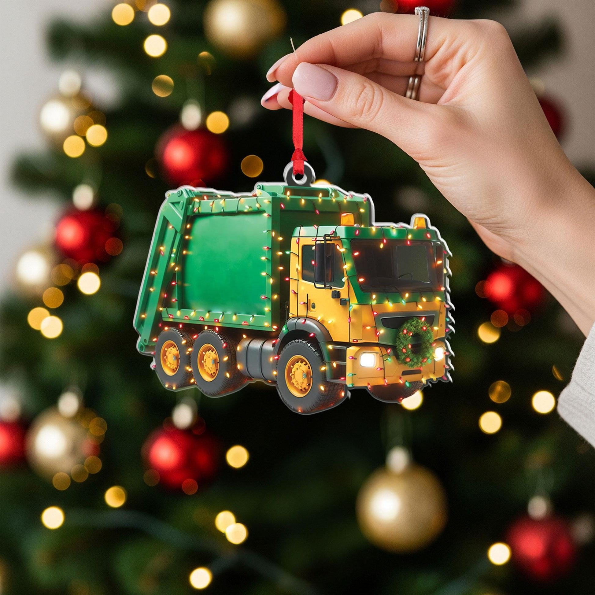 Custom Garbage Truck Ornament • Personalized Name Flat Christmas Decoration • Sanitation Worker Kid Gift Keepsake