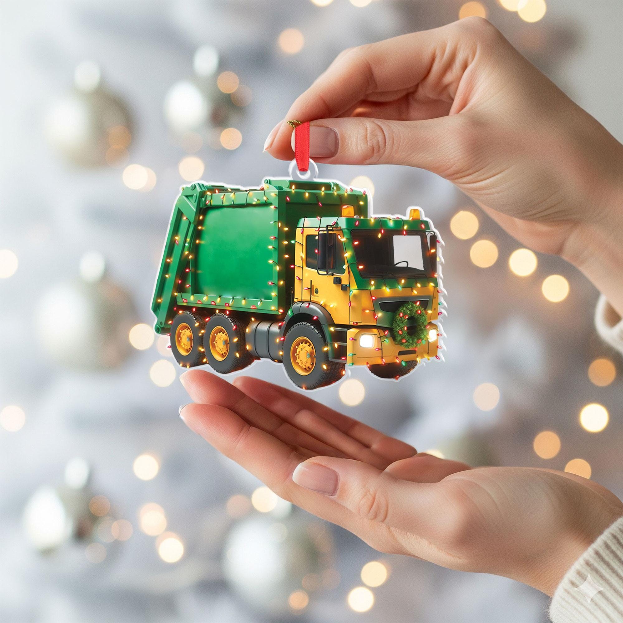 Custom Garbage Truck Ornament • Personalized Name Flat Christmas Decoration • Sanitation Worker Kid Gift Keepsake