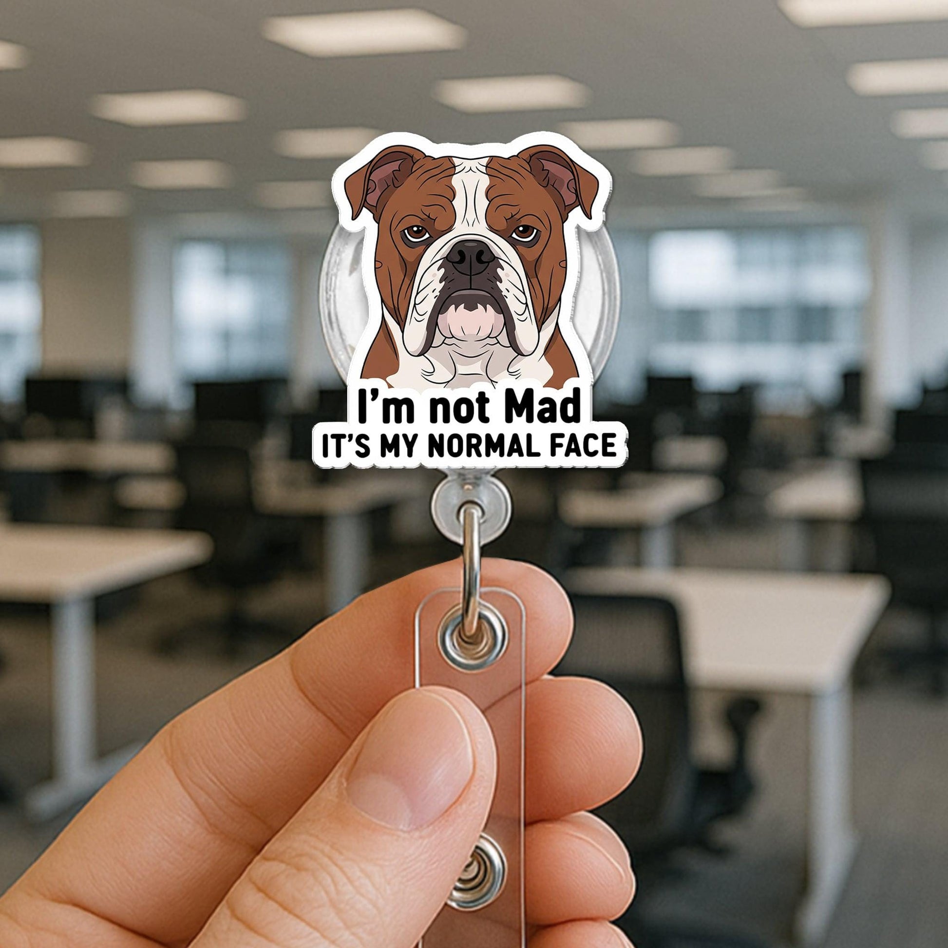 Funny Bulldog Badge Reel: Acrylic Dog ID Holder for Nurses, Teachers