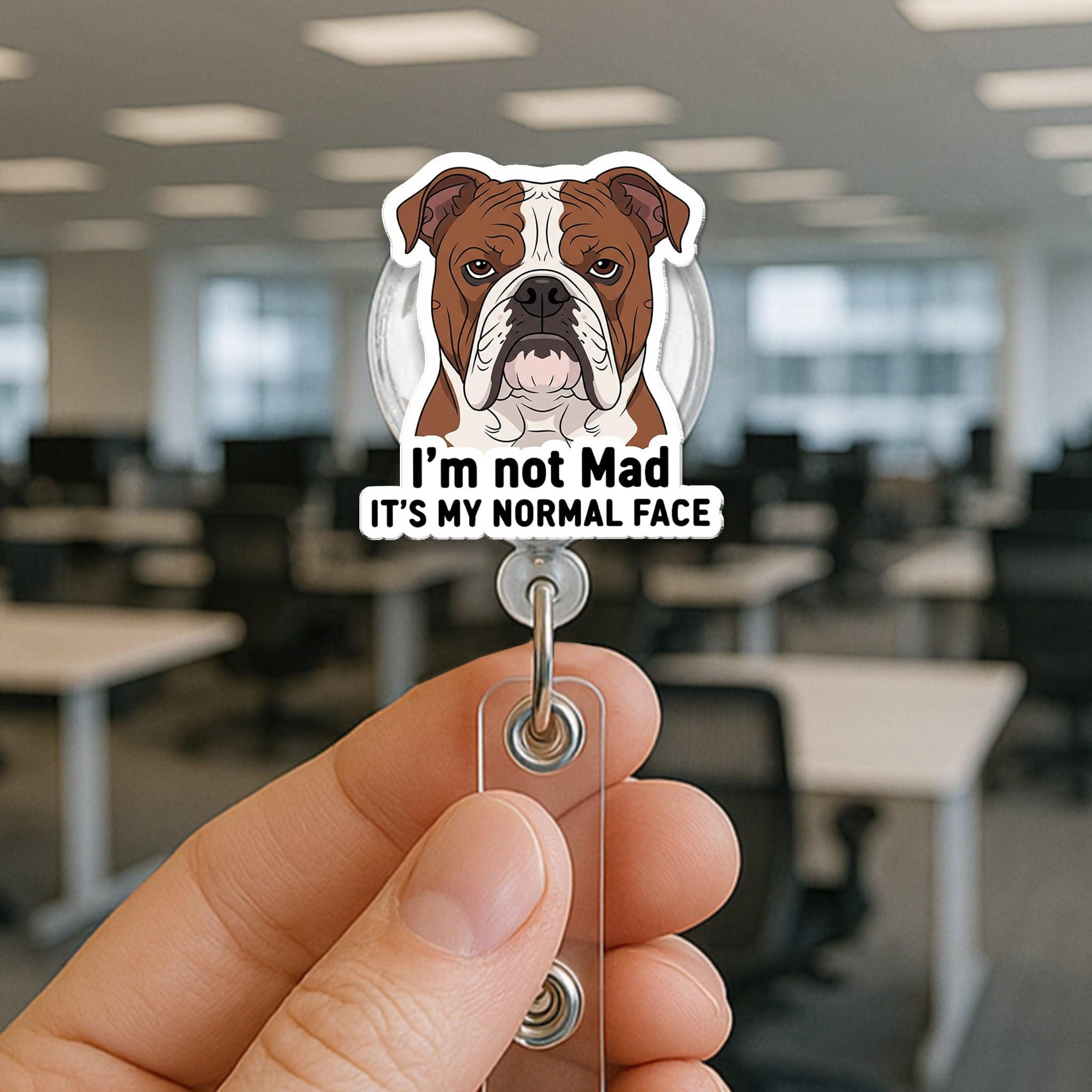 Funny Bulldog Badge Reel: Acrylic Dog ID Holder for Nurses, Teachers