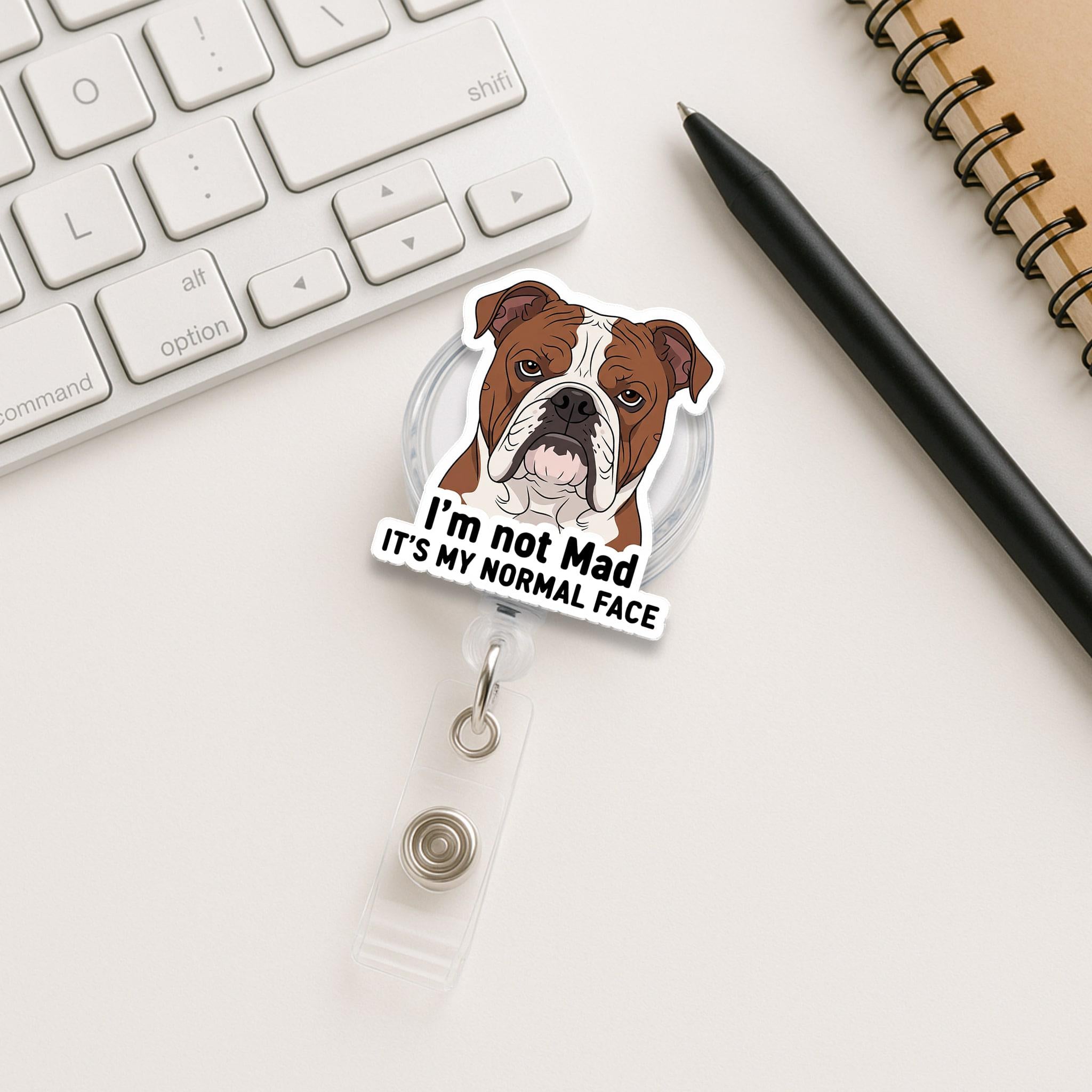 Funny Bulldog Badge Reel: Acrylic Dog ID Holder for Nurses, Teachers