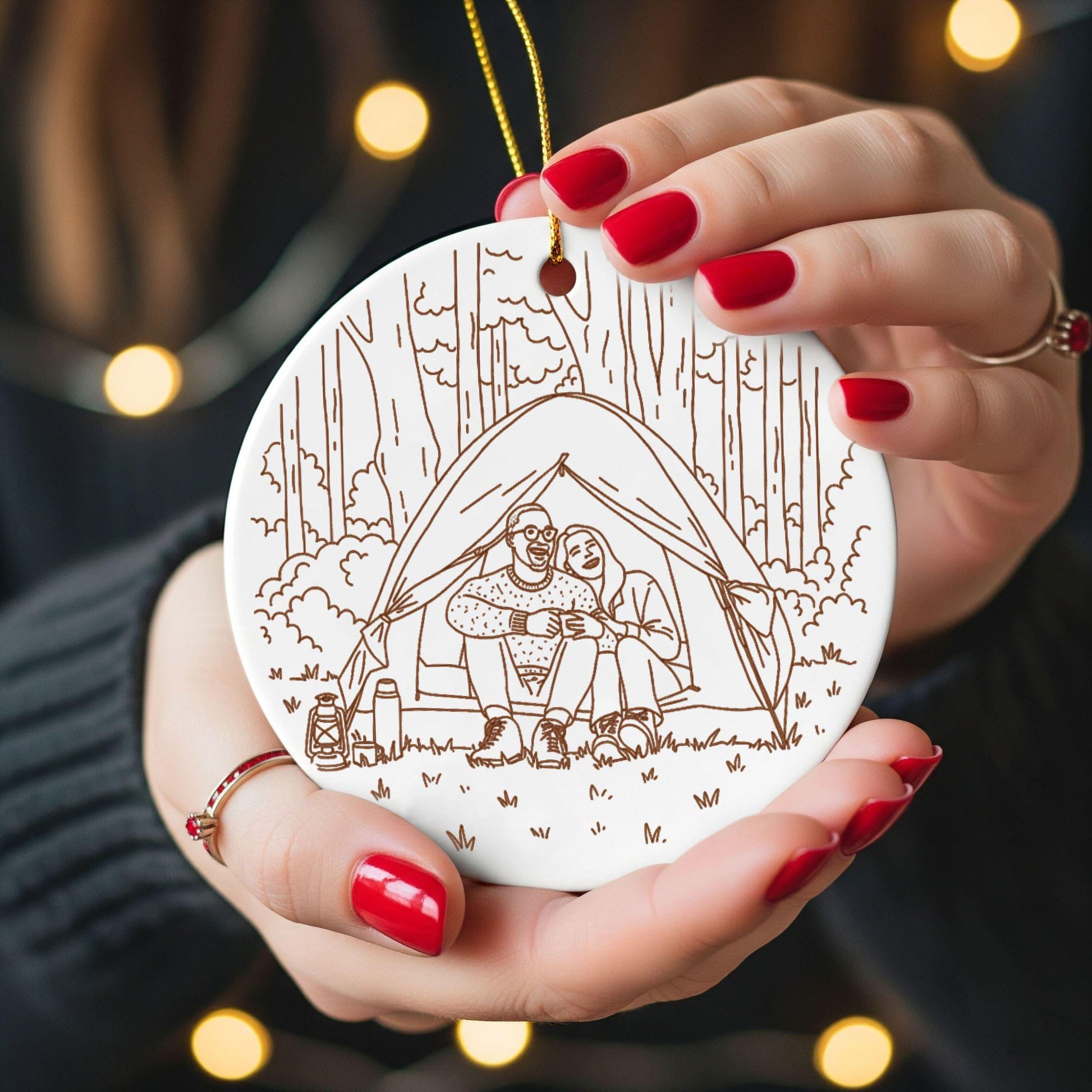 Personalized Camping Photo Ornament: Adventure Begins Christmas Tree Decoration