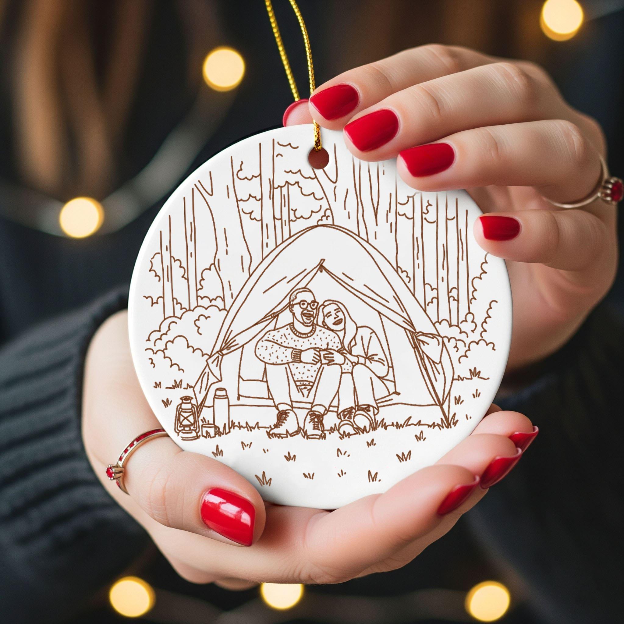 Personalized Camping Photo Ornament: Adventure Begins Christmas Tree Decoration