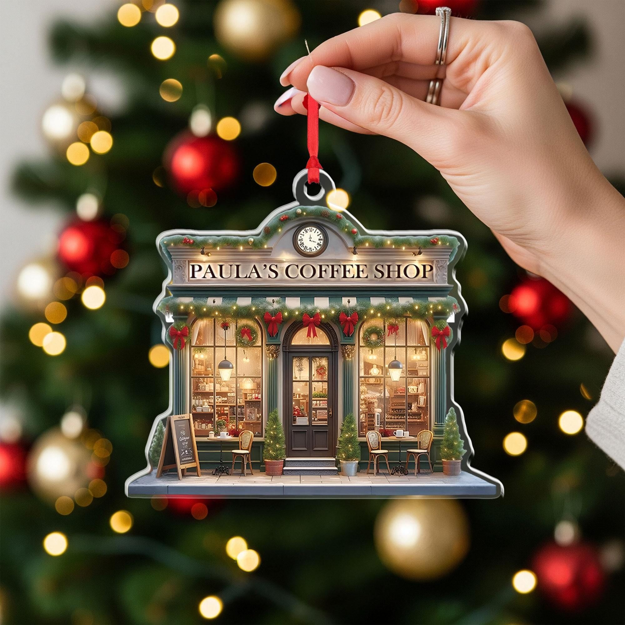 Personalized Coffee Shop Ornament: Custom Cafe Decor, Barista Gift