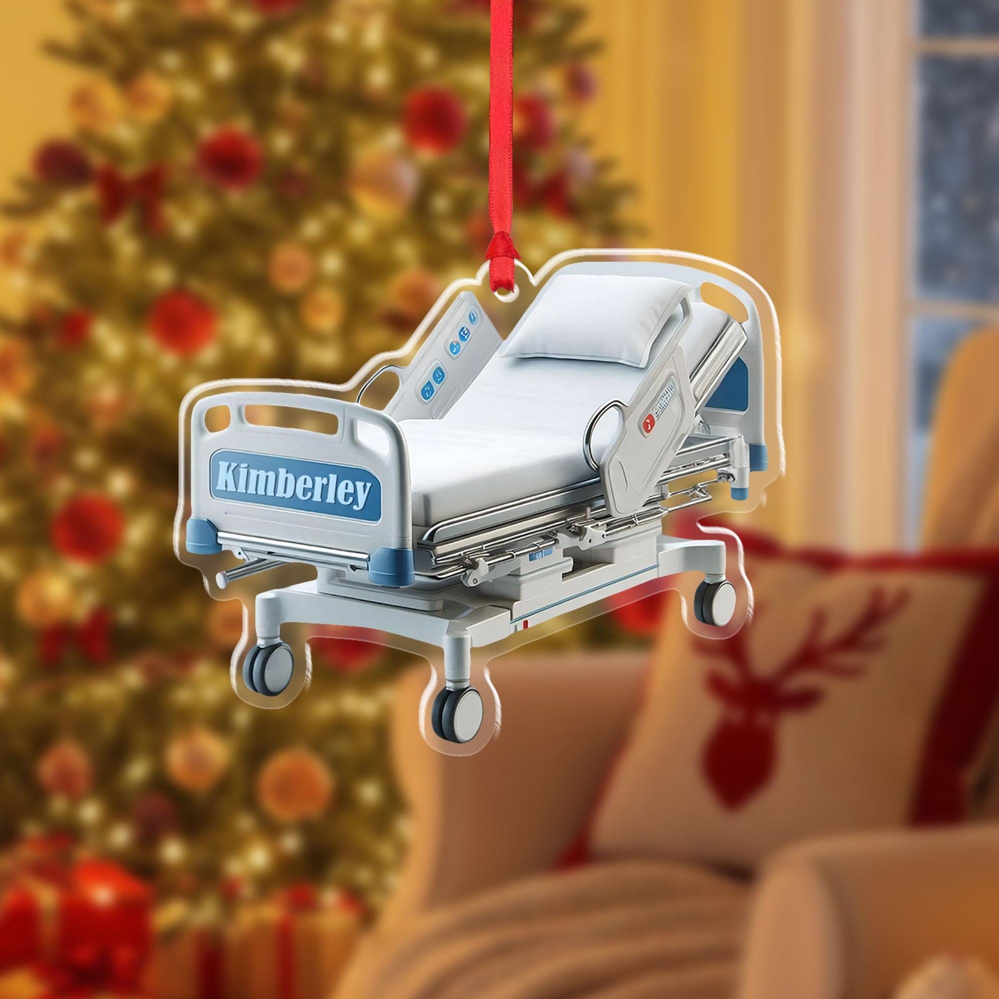 Personalized Hospital Bed Ornament: Funny Doctor Nurse Gift