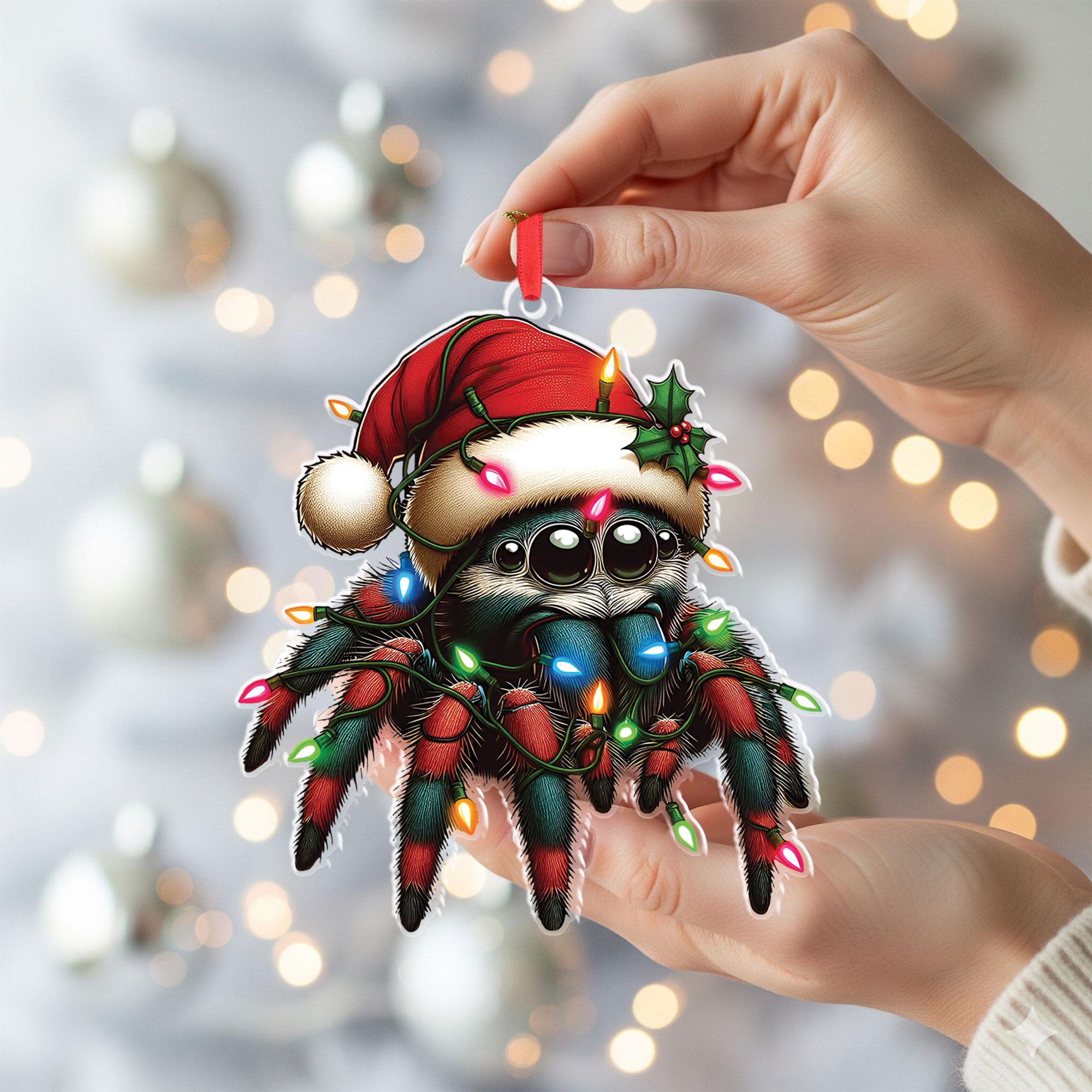 Spider Christmas ornament, funny tarantula holiday decor, creepy cute Xmas ornament, personalized spider lover gift, festive decoration