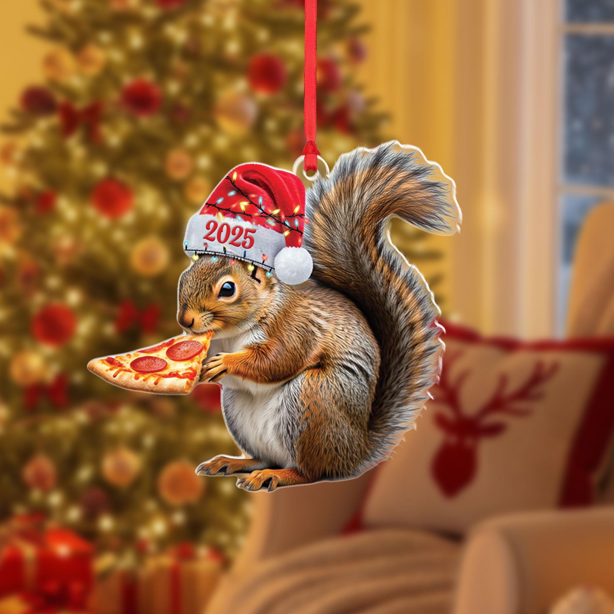 Squirrel Pizza Ornament 2025: Funny Woodland Animal Christmas Decor