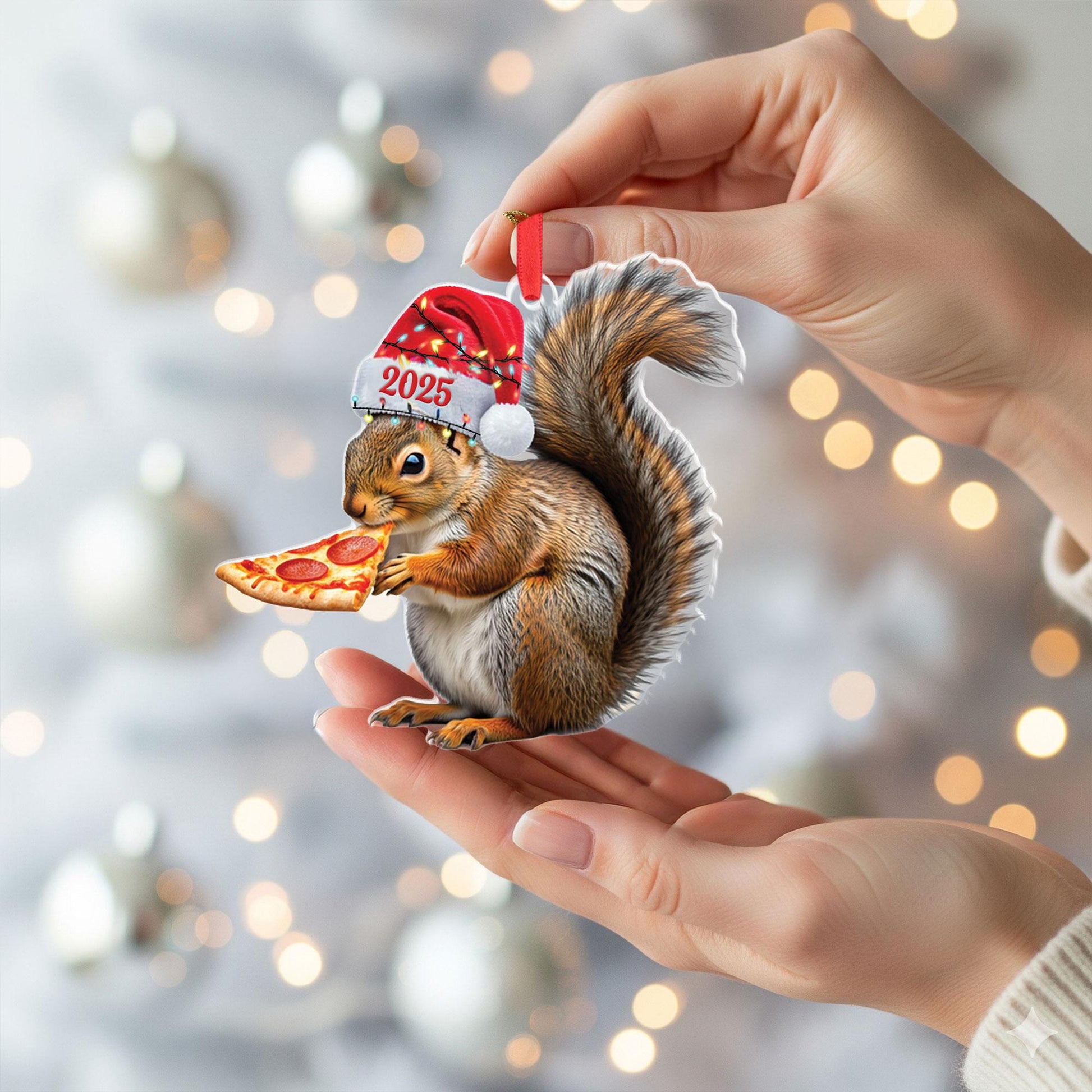 Squirrel Pizza Ornament 2025: Funny Woodland Animal Christmas Decor