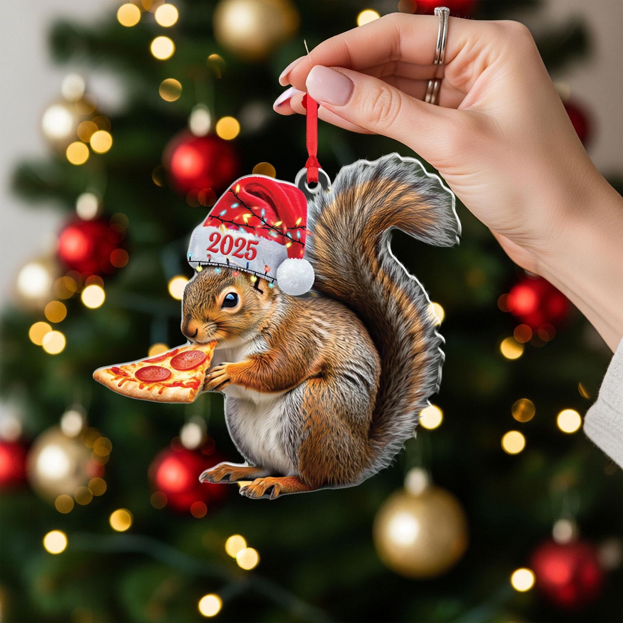 Squirrel Pizza Ornament 2025: Funny Woodland Animal Christmas Decor