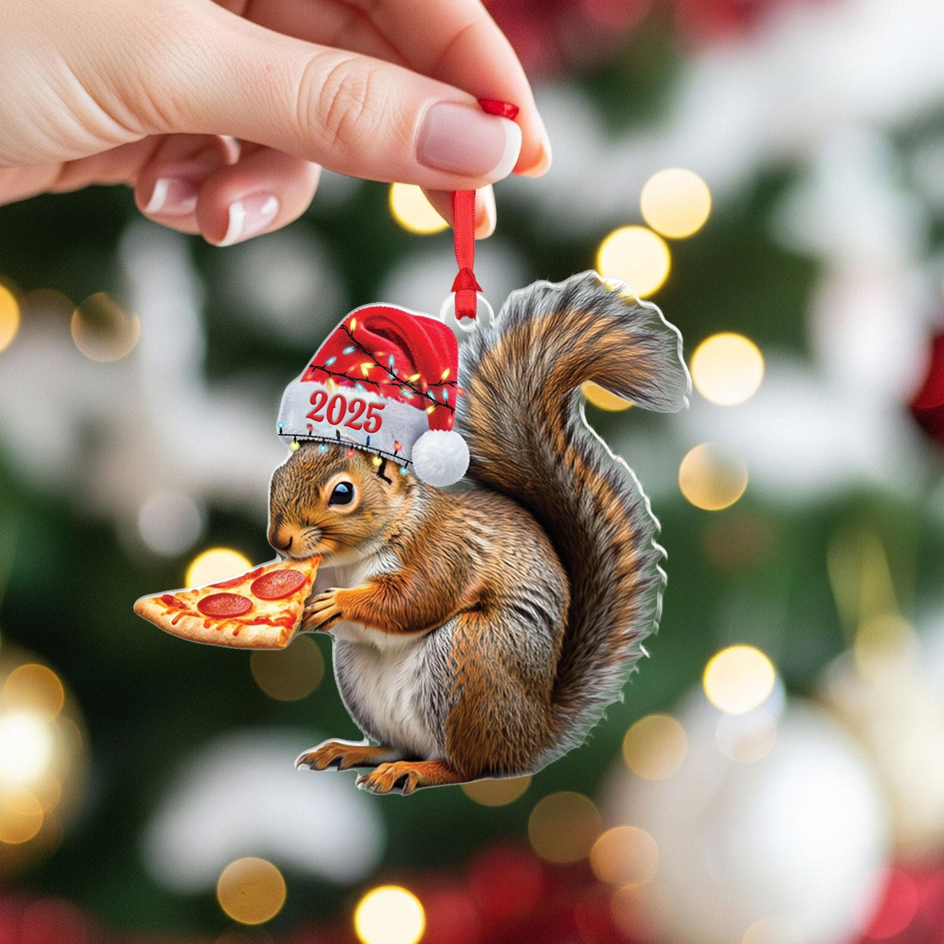Squirrel Pizza Ornament 2025: Funny Woodland Animal Christmas Decor