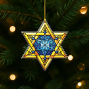 Star of David Ornament: Geometric Holiday Decor, Acrylic Window Hanging