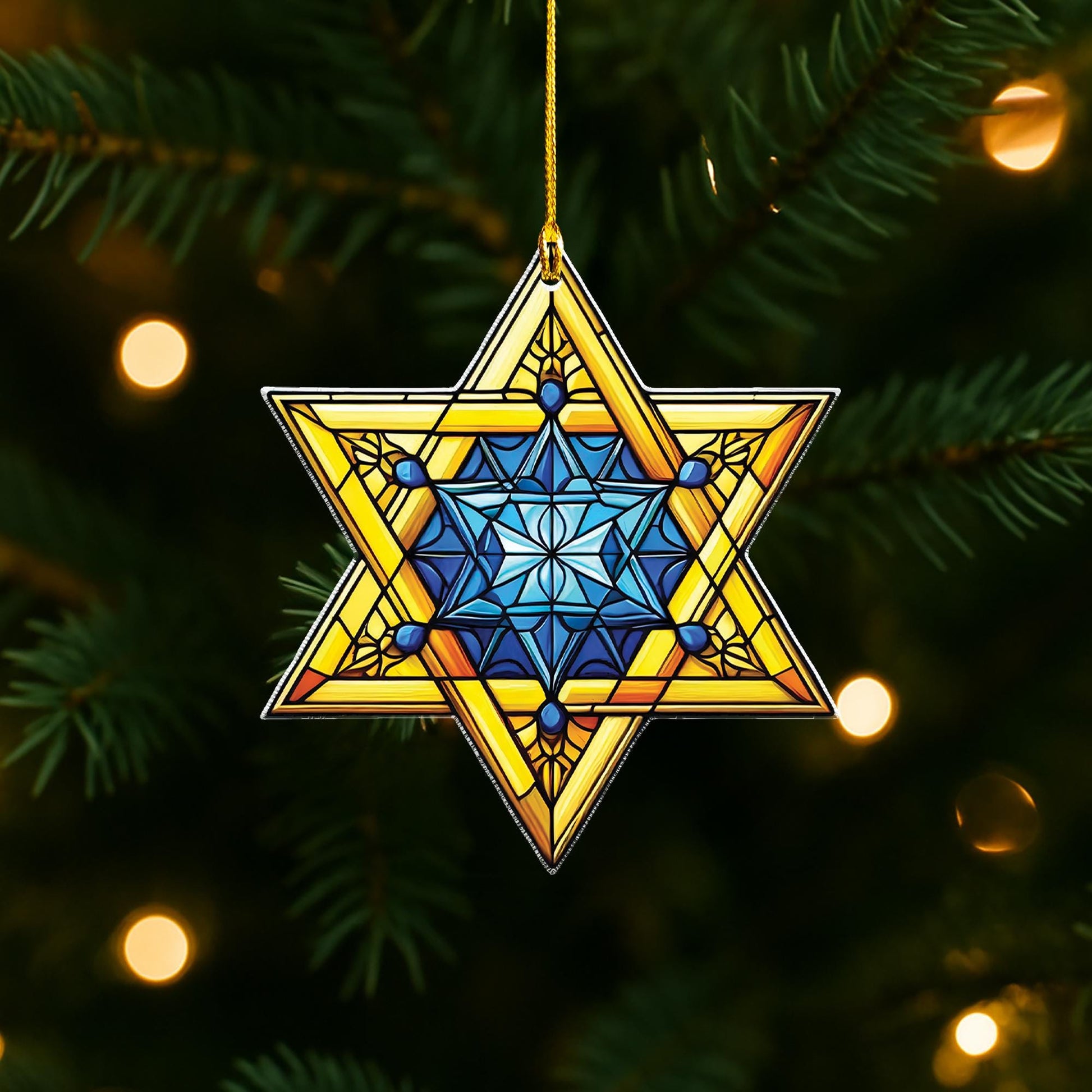 Star of David Ornament: Geometric Holiday Decor, Acrylic Window Hanging