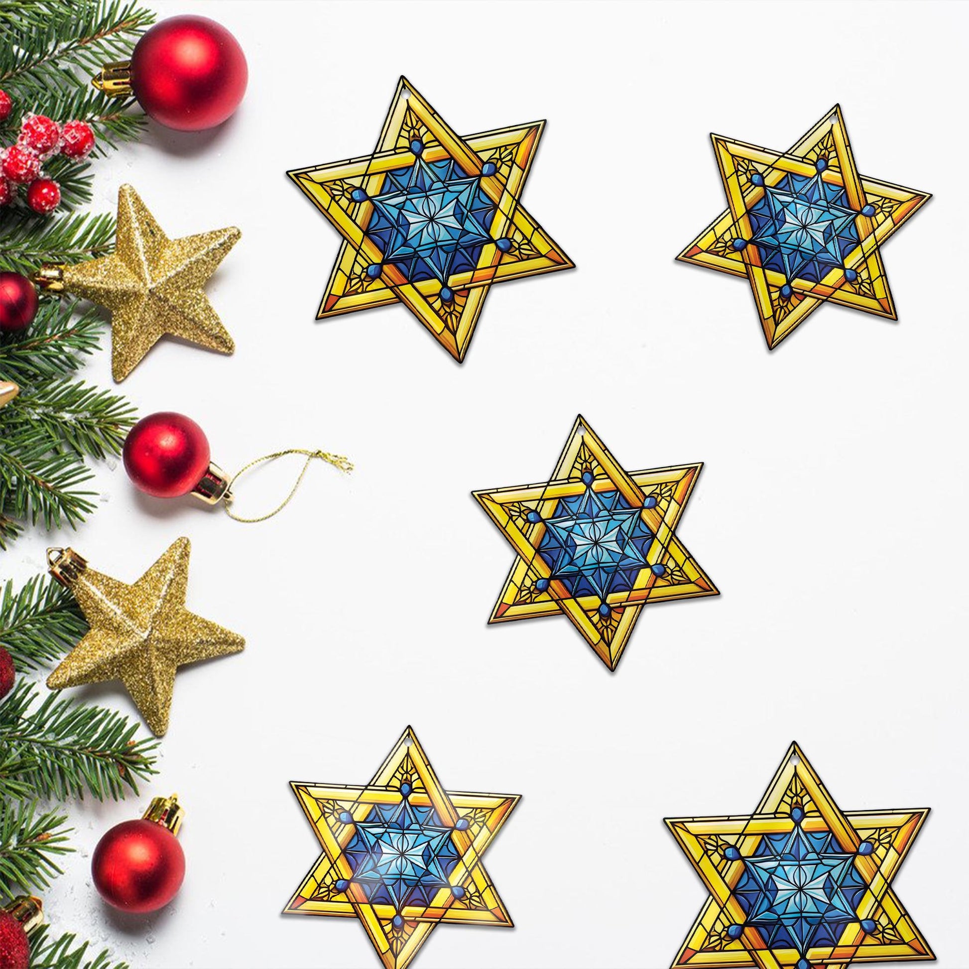 Star of David Ornament: Geometric Holiday Decor, Acrylic Window Hanging