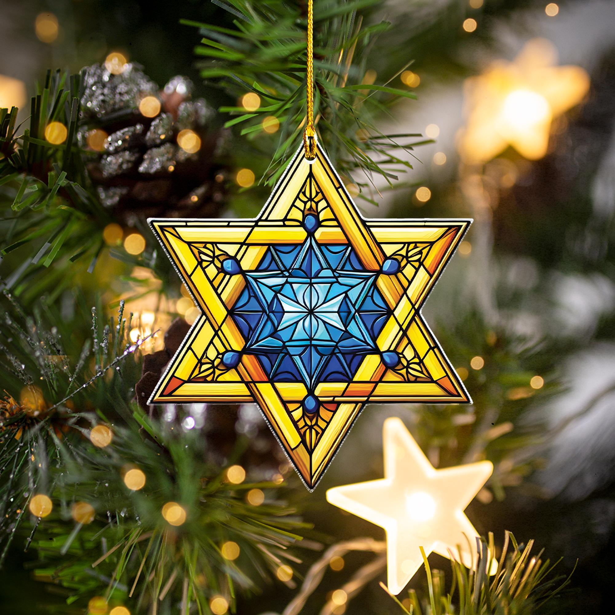 Star of David Ornament: Geometric Holiday Decor, Acrylic Window Hanging