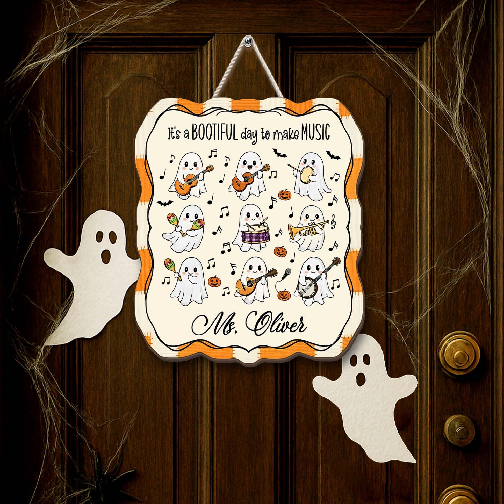 Personalized Halloween Ghost Music Teacher Sign: Spooky Classroom Decor