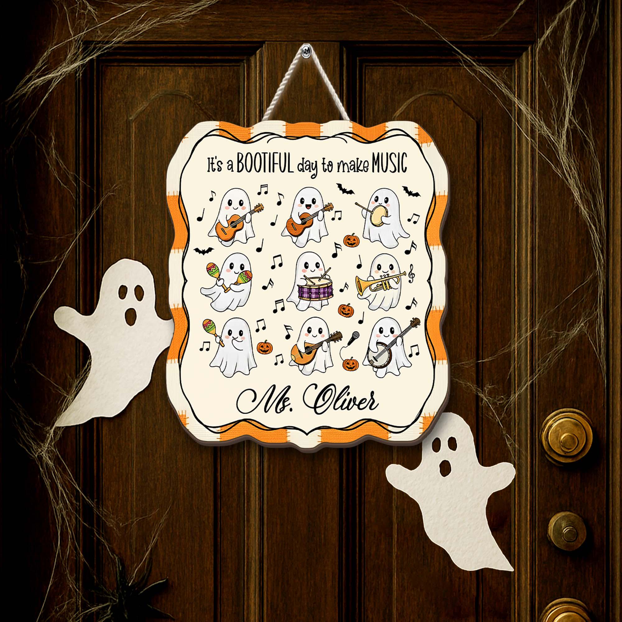 Personalized Halloween Ghost Music Teacher Sign: Spooky Classroom Decor