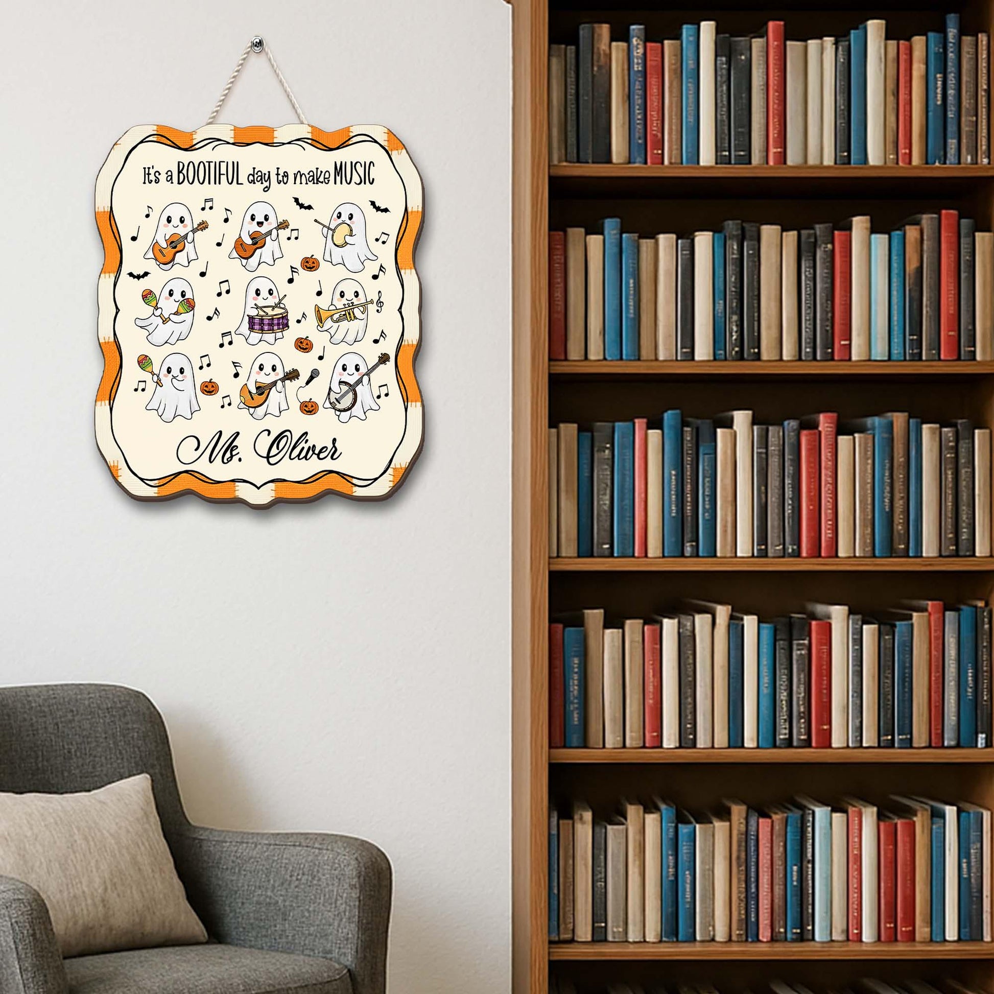 Personalized Halloween Ghost Music Teacher Sign: Spooky Classroom Decor