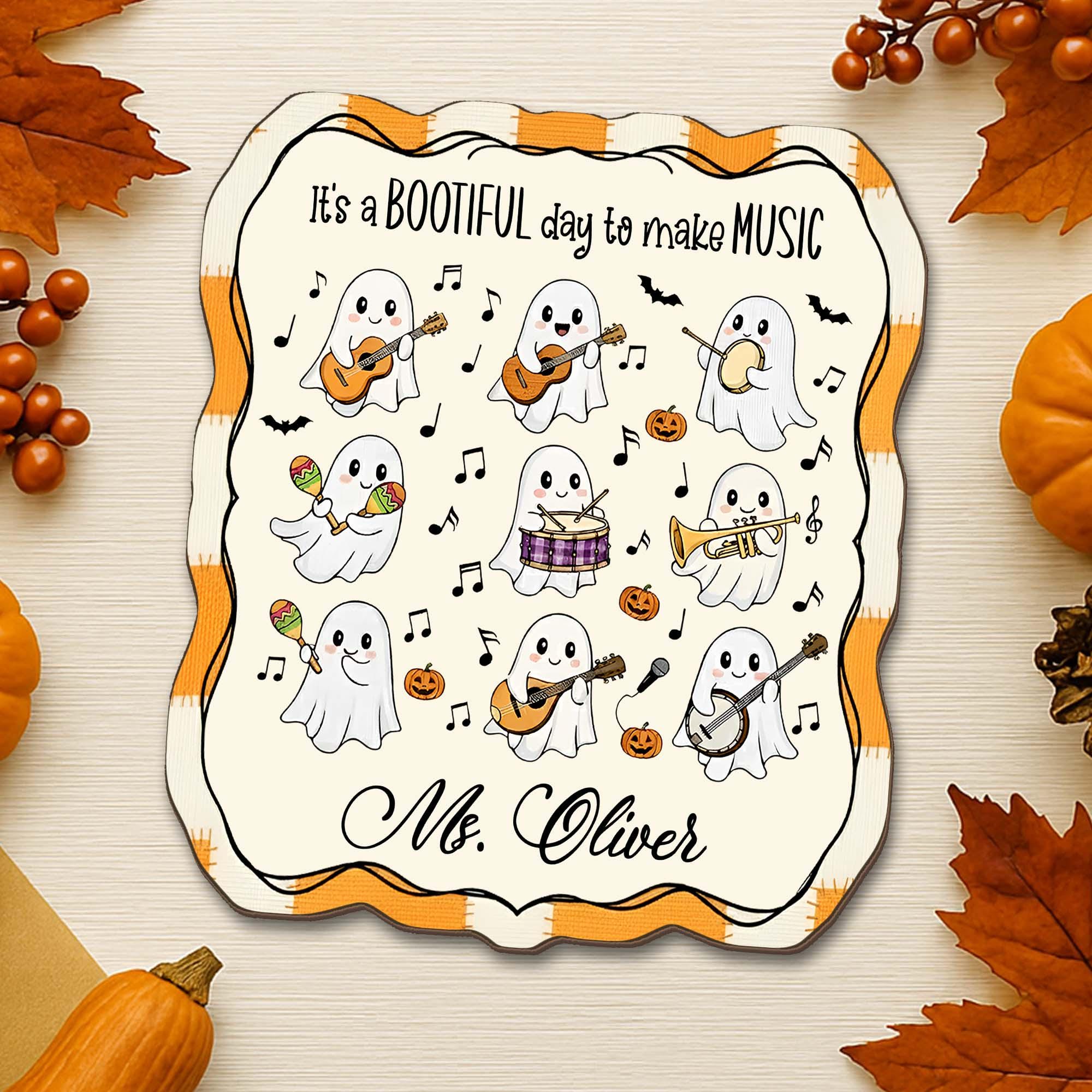 Personalized Halloween Ghost Music Teacher Sign: Spooky Classroom Decor