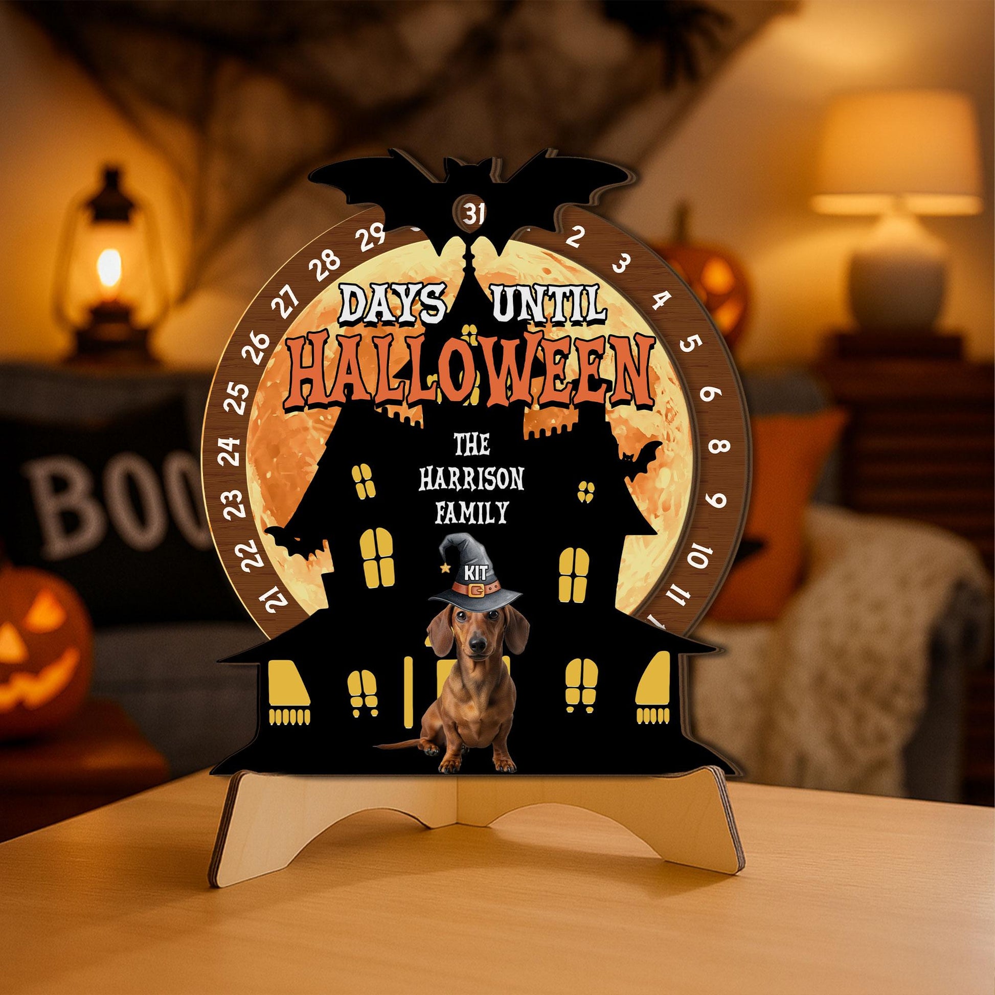 Halloween Countdown Sign: Haunted House Dachshund Decor