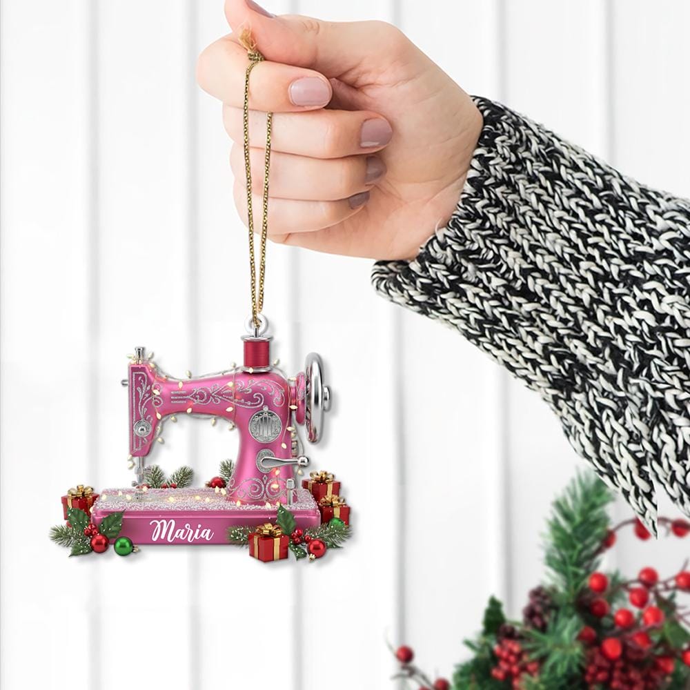 Sewing Machine Christmas Ornament: Personalized Gift for Sewers, Quilters & Seamstresses, Custom Name Holiday Decoration