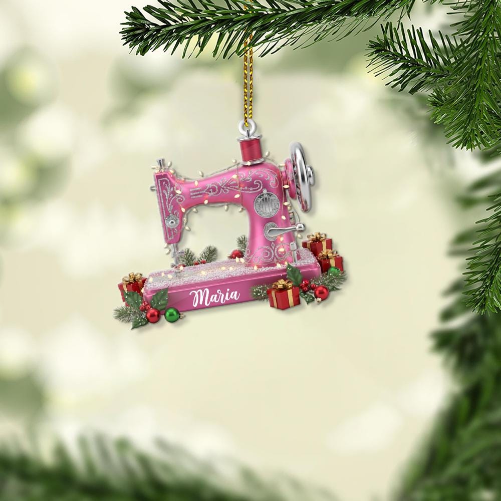 Sewing Machine Christmas Ornament: Personalized Gift for Sewers, Quilters & Seamstresses, Custom Name Holiday Decoration