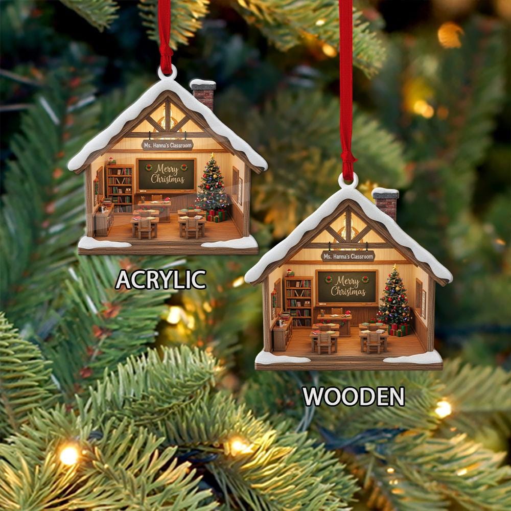 Teacher Classroom Christmas Ornament: Personalized Holiday Decoration, Custom Name Gift for Teachers and Educators