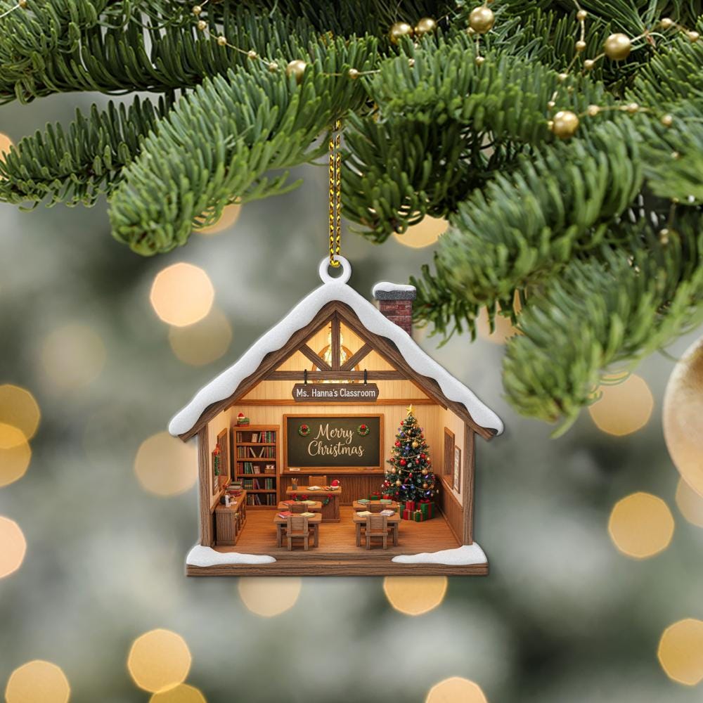 Teacher Classroom Christmas Ornament: Personalized Holiday Decoration, Custom Name Gift for Teachers and Educators
