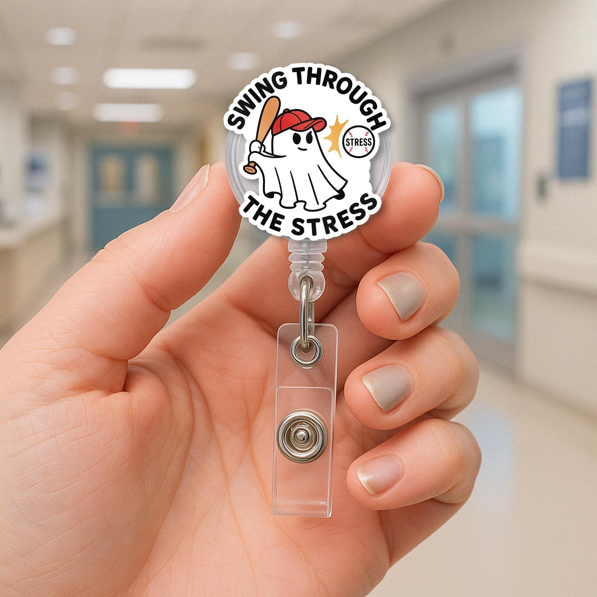 Funny Ghost Baseball Badge Reel: Mental Health Support ID Clip