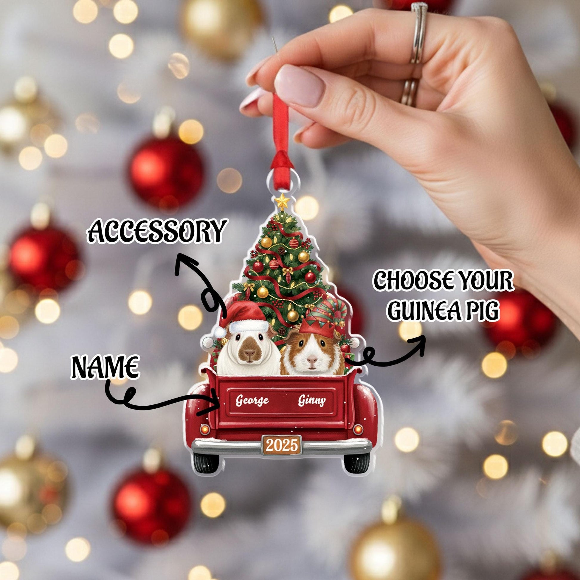 Custom Guinea Pig Ornament • Personalized Pet Name Christmas Decoration • Red Truck Holiday Keepsake 2025