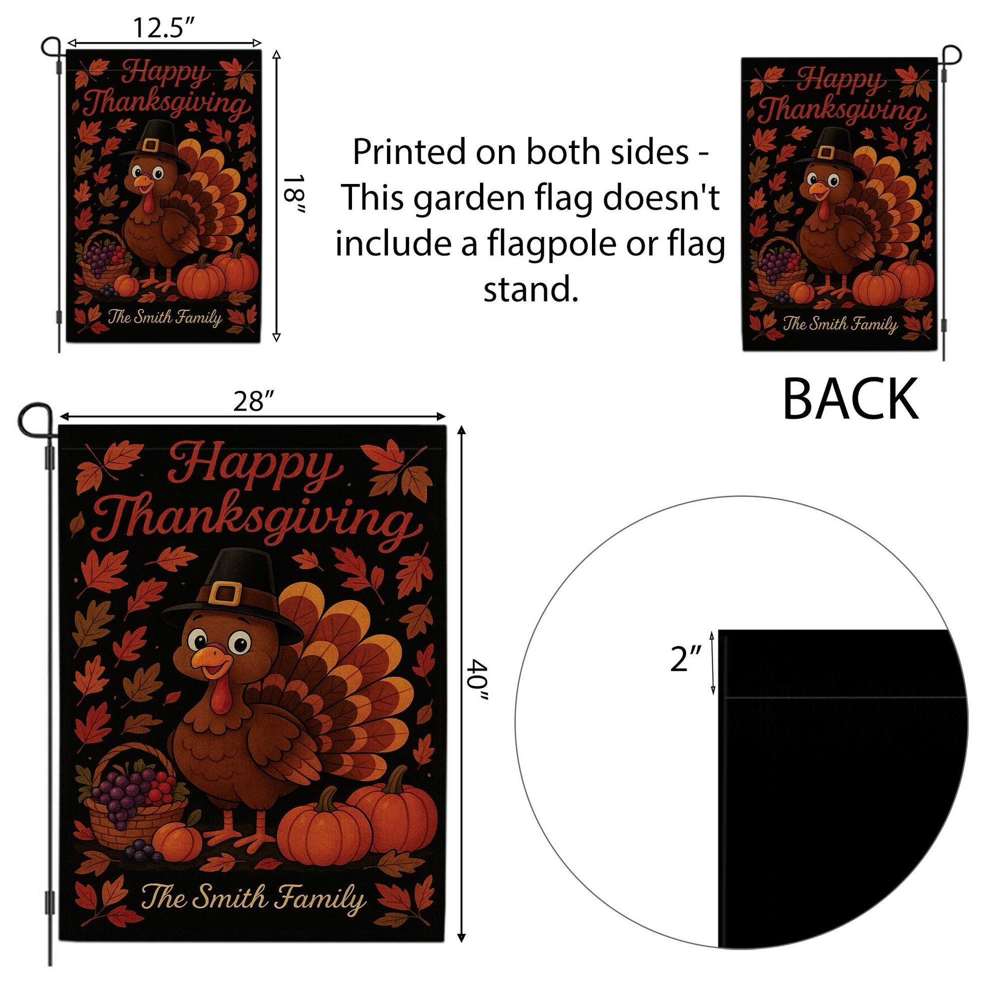 Happy Thanksgiving Garden Flag: Personalized Fall Yard Decor with Turkey Pumpkins