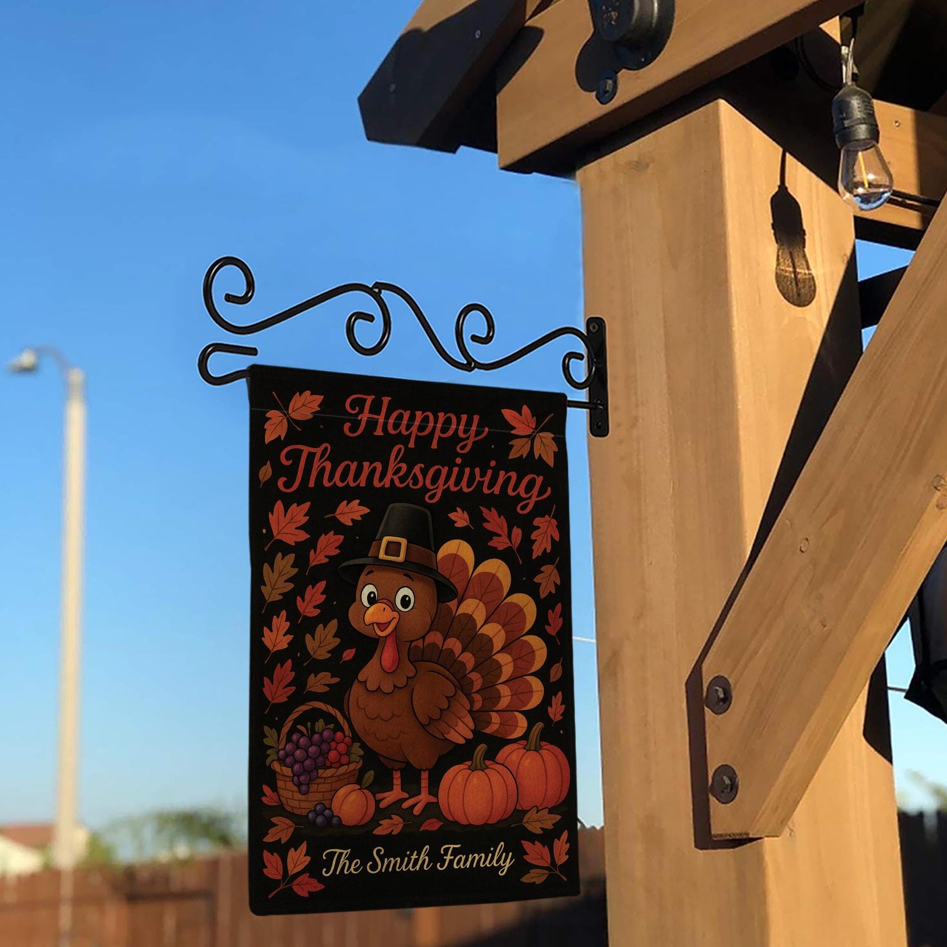 Happy Thanksgiving Garden Flag: Personalized Fall Yard Decor with Turkey Pumpkins