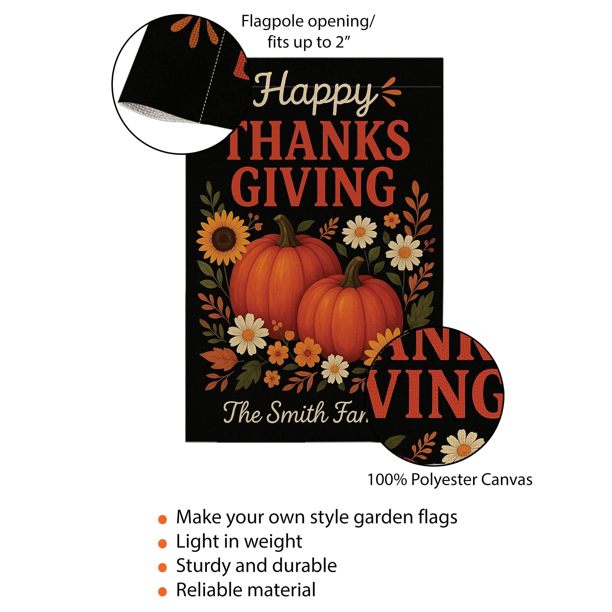 Happy Thanksgiving Garden Flag: Personalized Pumpkin Yard Decor with Sunflowers