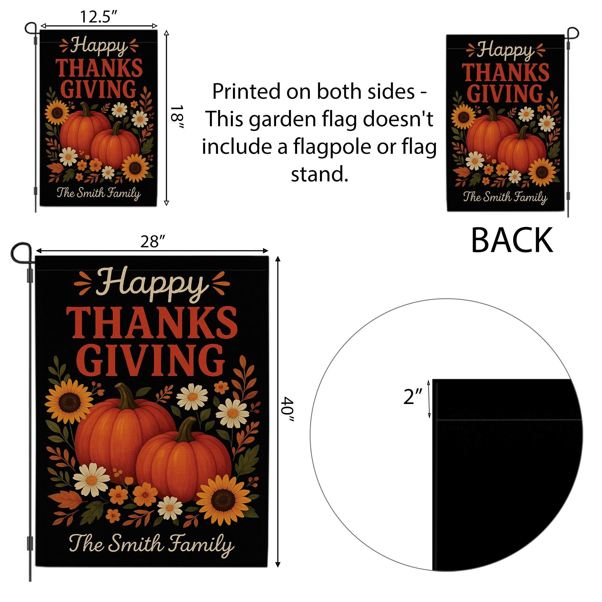 Happy Thanksgiving Garden Flag: Personalized Pumpkin Yard Decor with Sunflowers