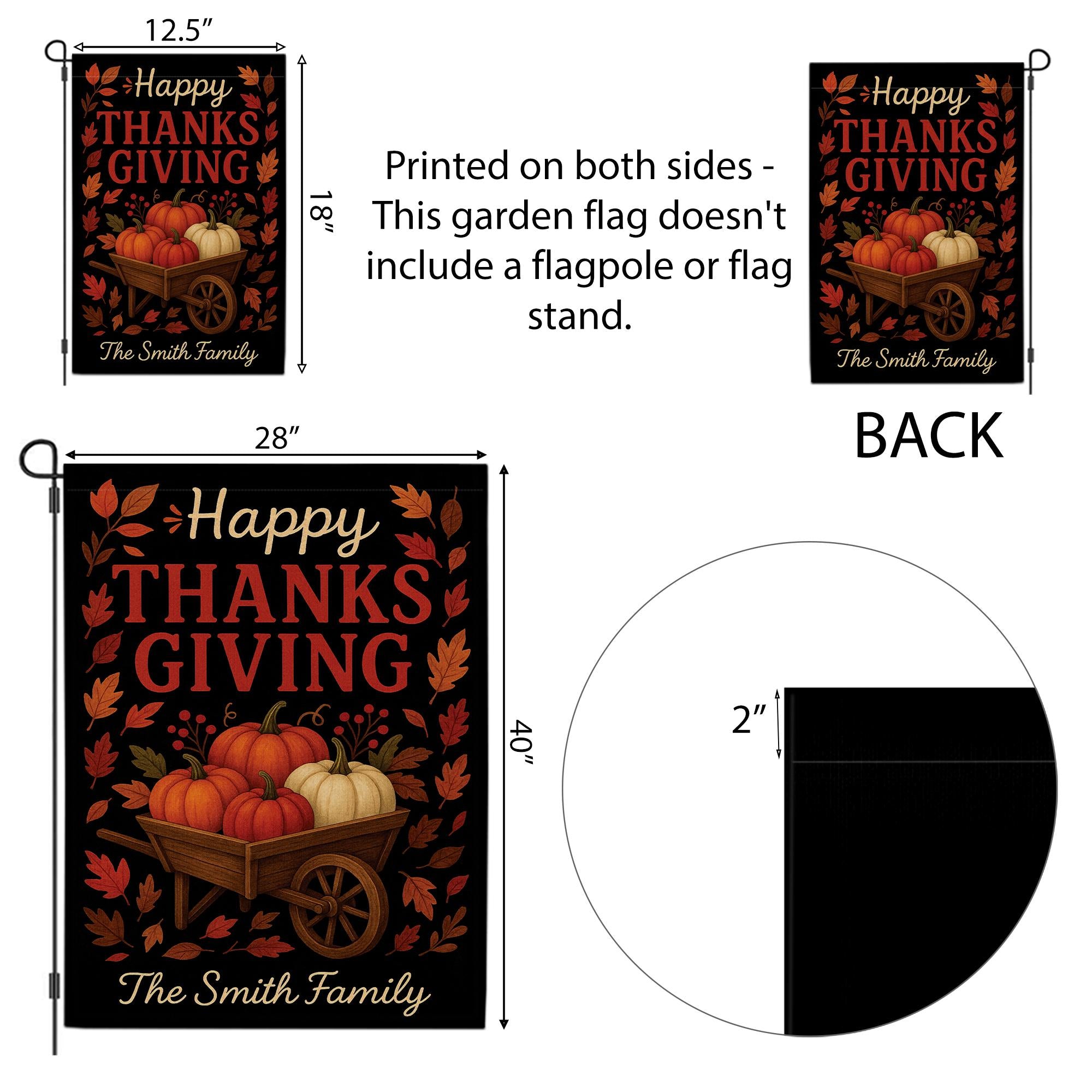Happy Thanksgiving Garden Flag: Personalized Fall Yard Flag with Pumpkin Wheelbarrow