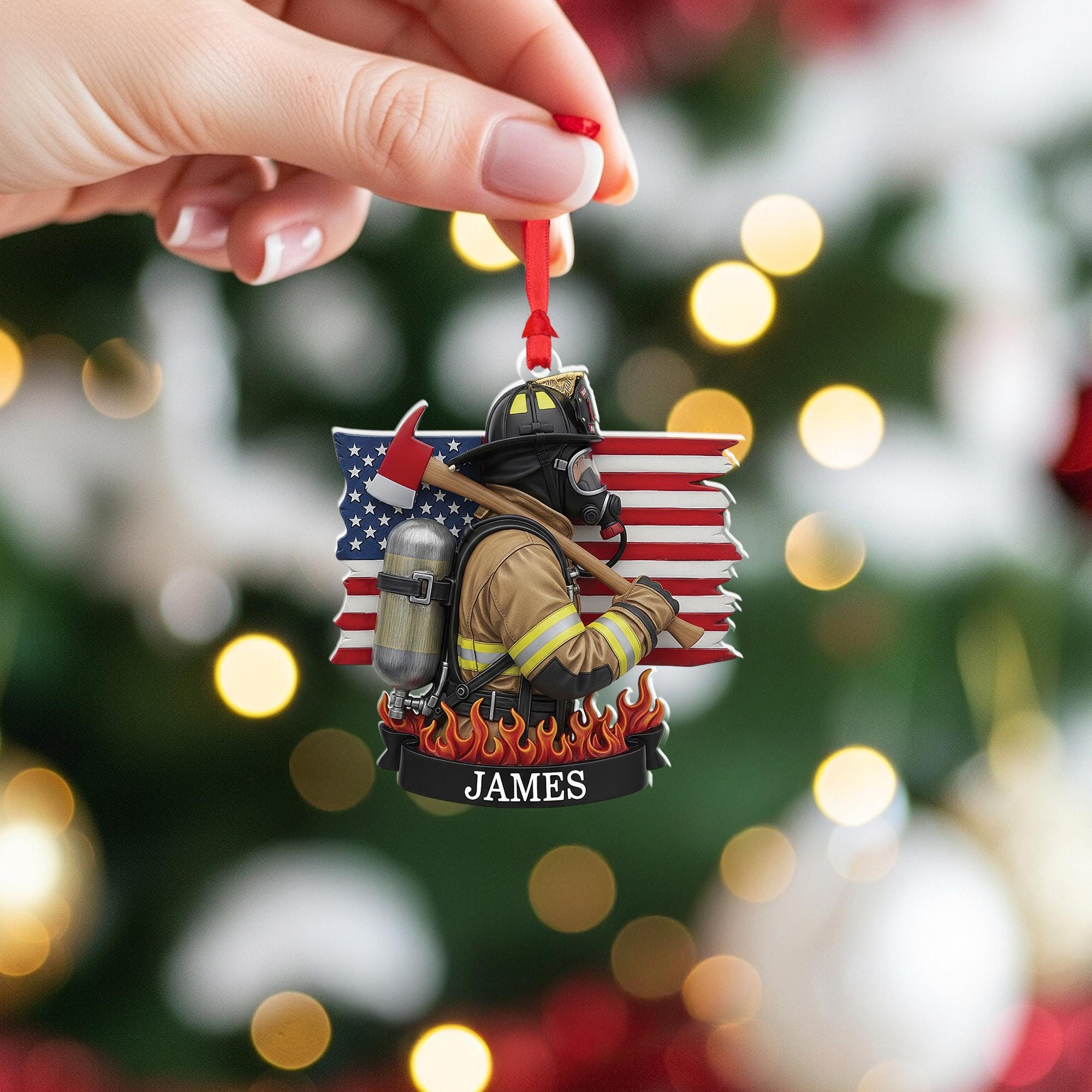 Personalized Firefighter Ornament: Custom Name, Fire Dept. Gift