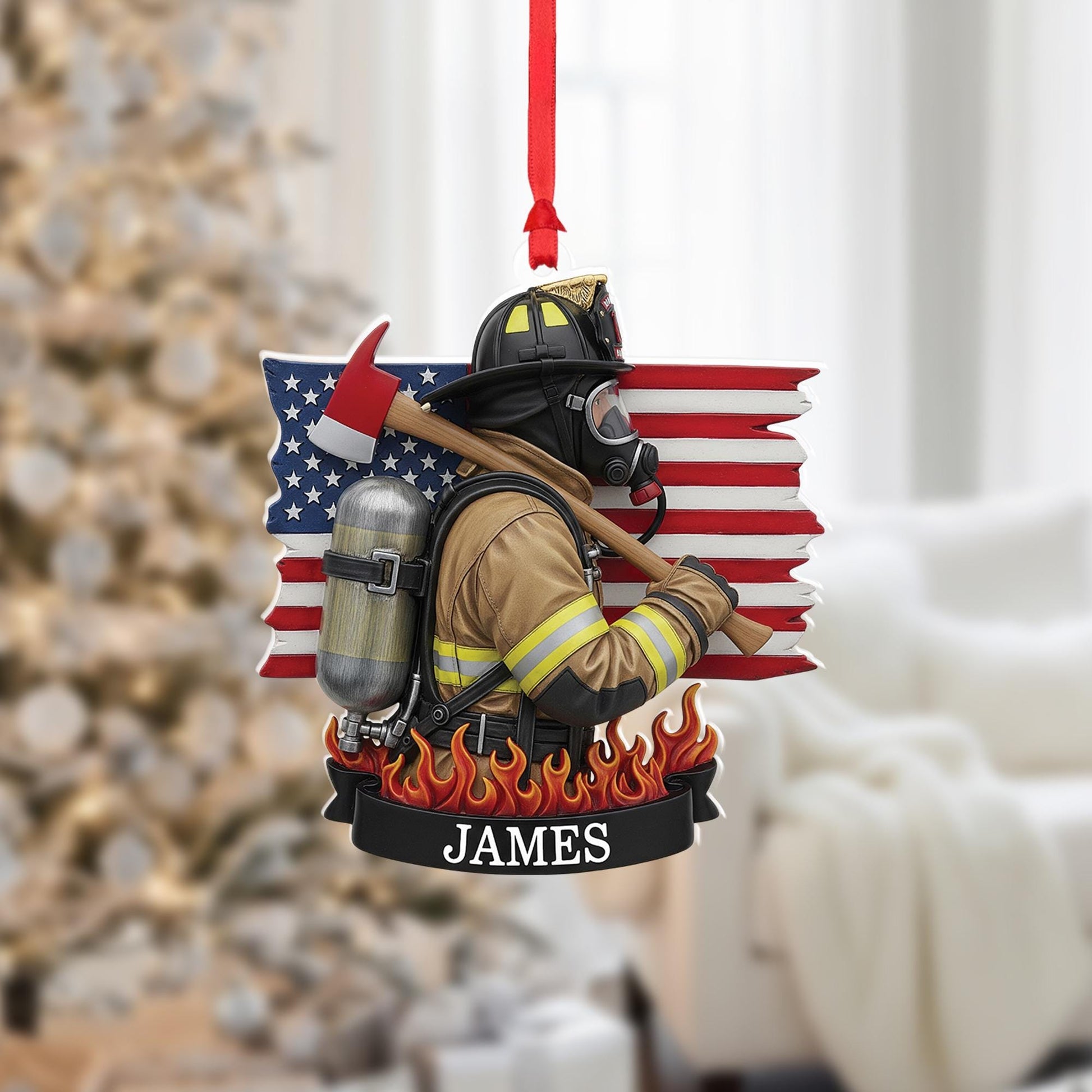 Personalized Firefighter Ornament: Custom Name, Fire Dept. Gift