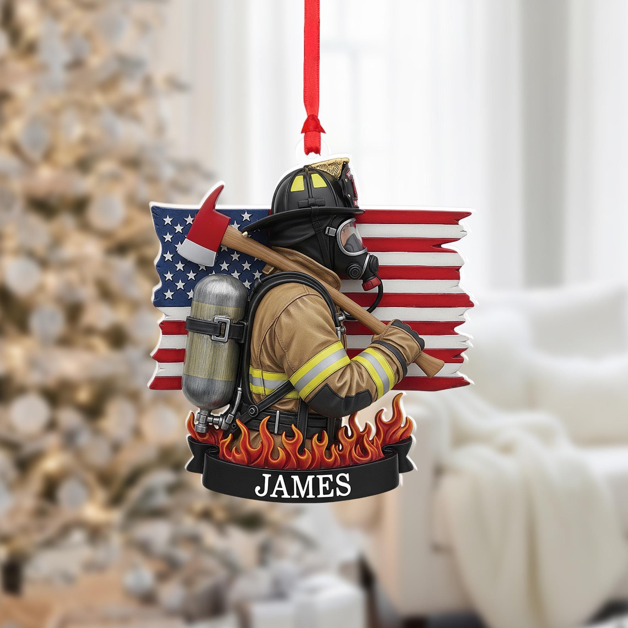 Personalized Firefighter Ornament: Custom Name, Fire Dept. Gift