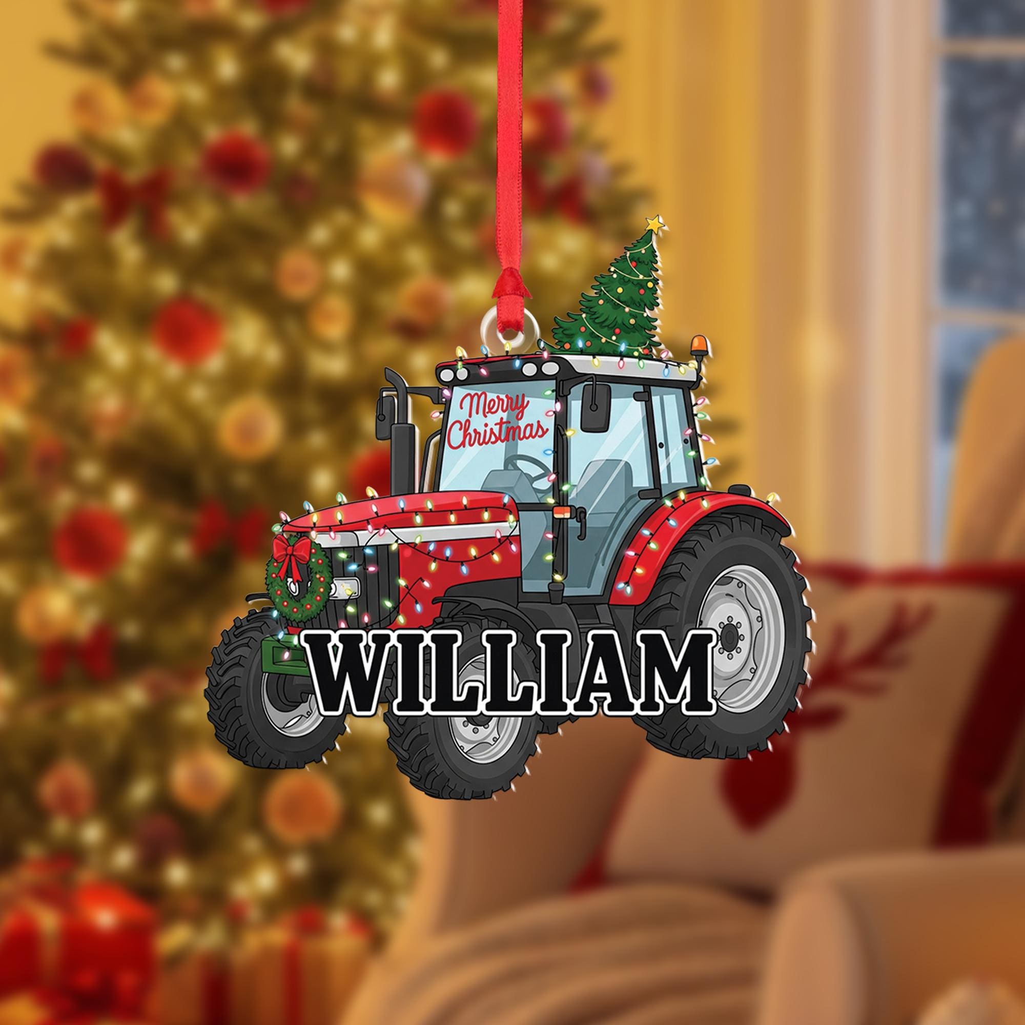 Personalized Tractor Ornament: Farm Christmas Decoration, Acrylic