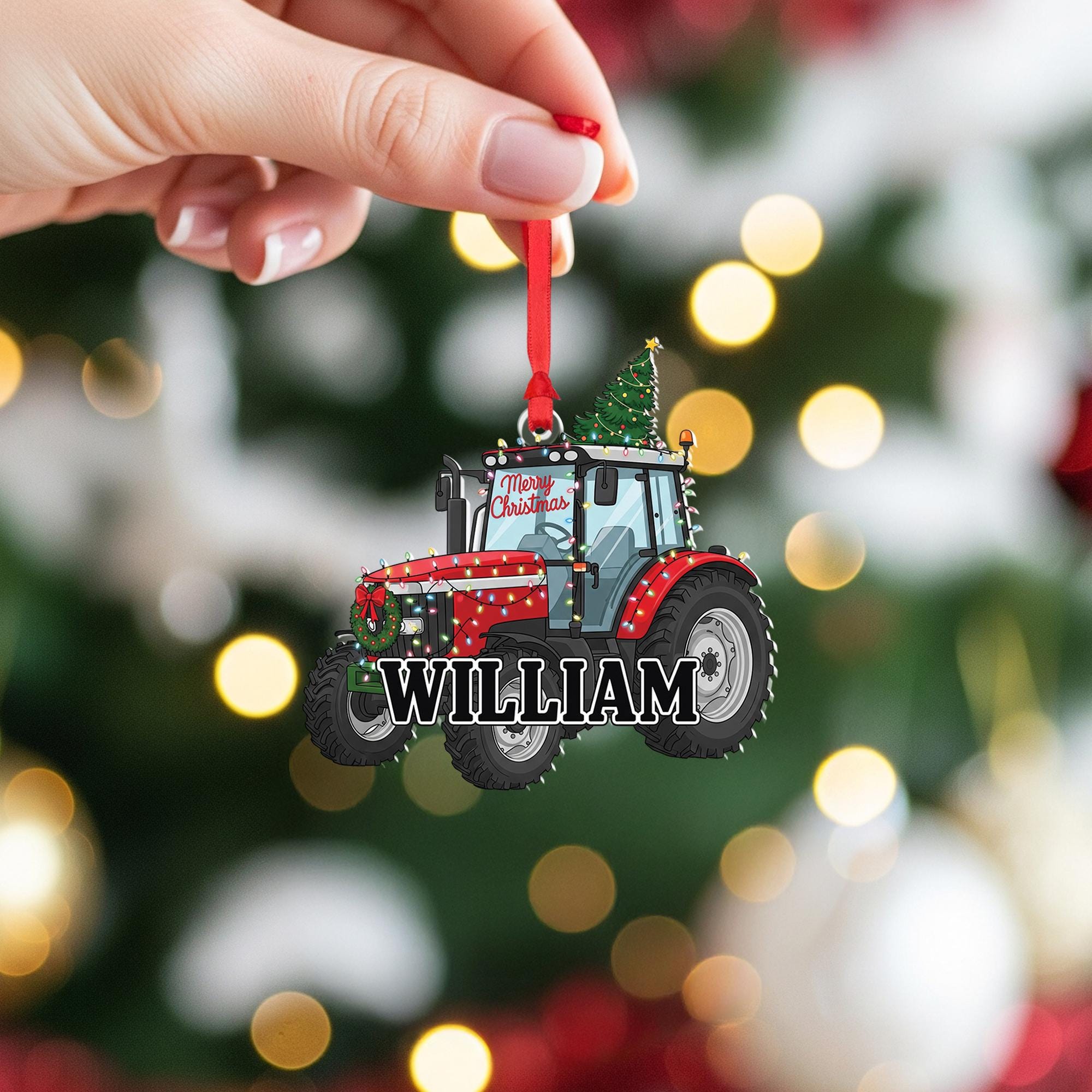 Personalized Tractor Ornament: Farm Christmas Decoration, Acrylic